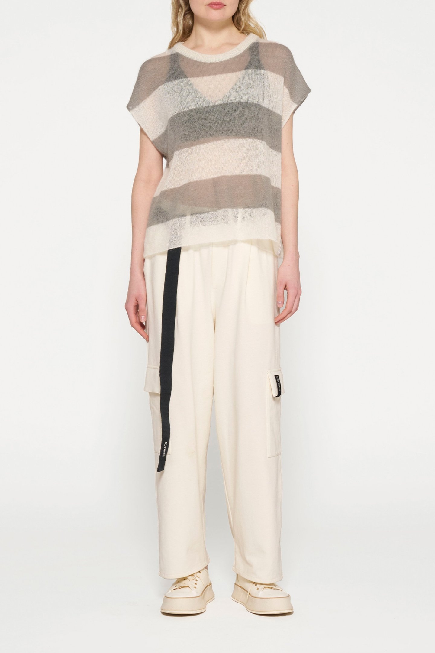 KNIT TOP STRIPES ECRU/SAGE 2