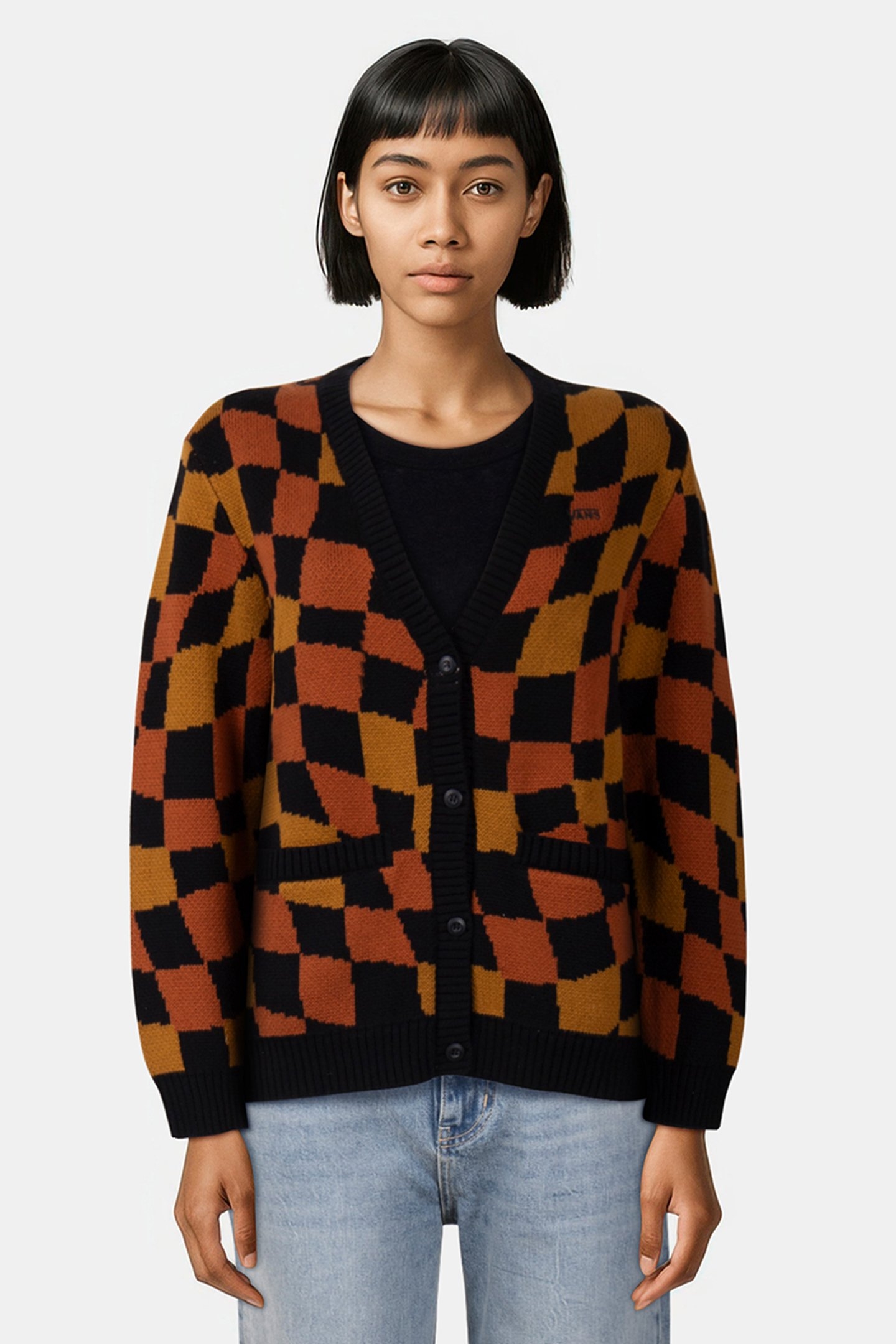 JAGGER SWEATER CARDIGAN AMUSEMENT 66 BLACK/GINGER BREAD 1