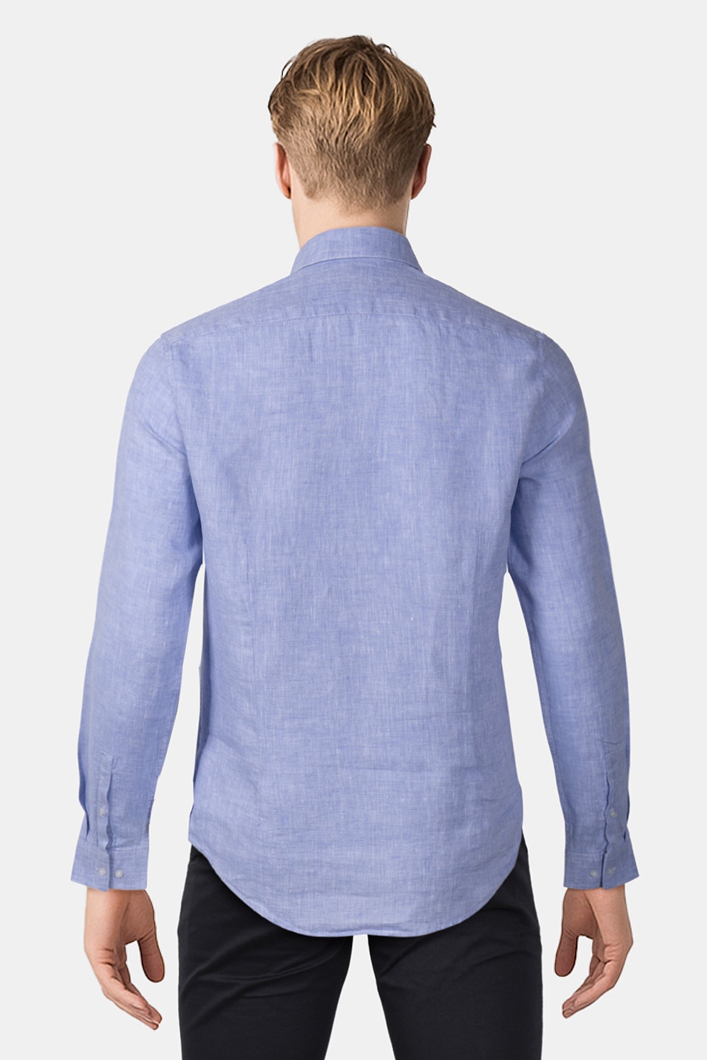 LINEN SOLID SLIM SHIRT BLUE 2