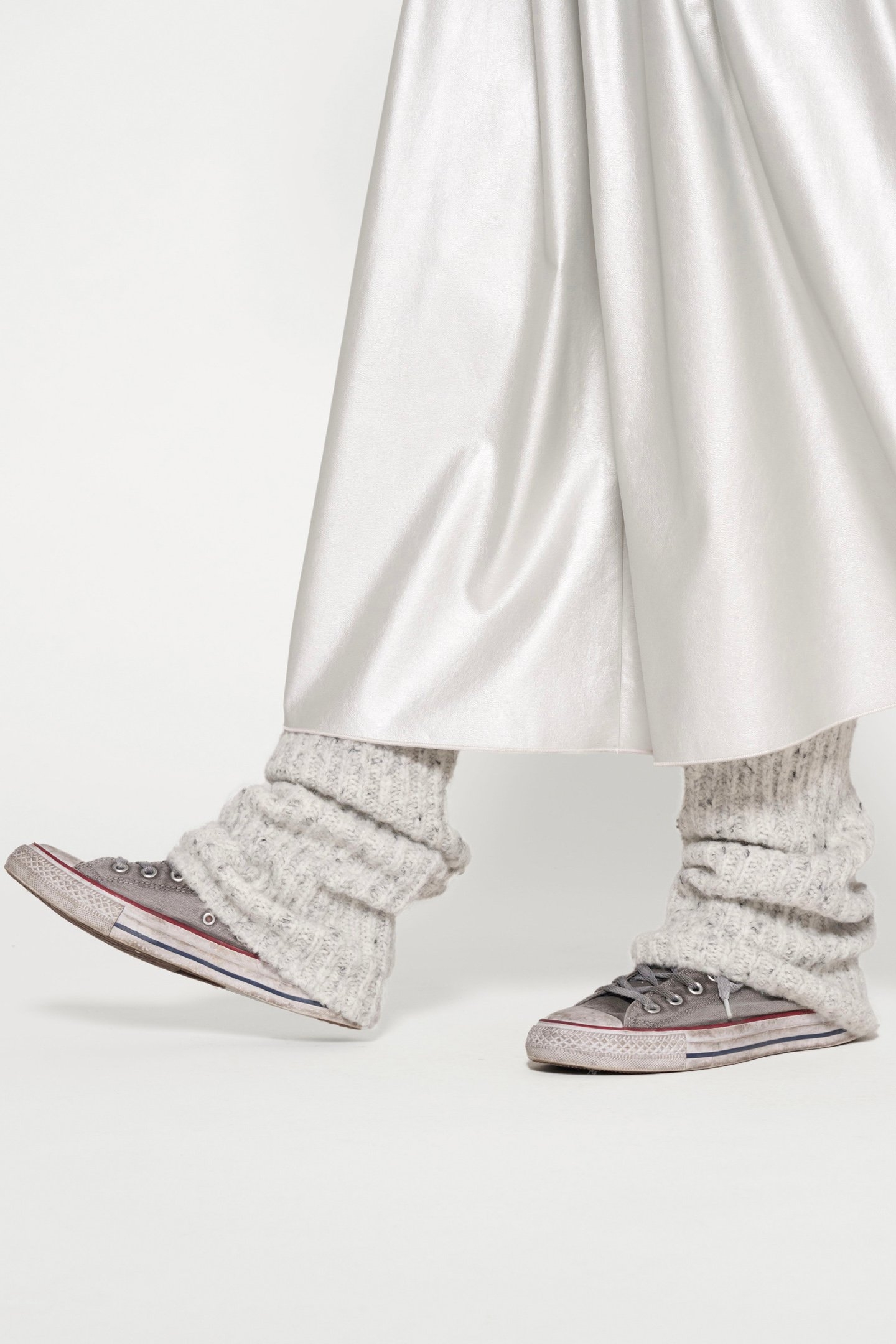 LEATHER LOOK PLEATED SKIRT SILVER 7