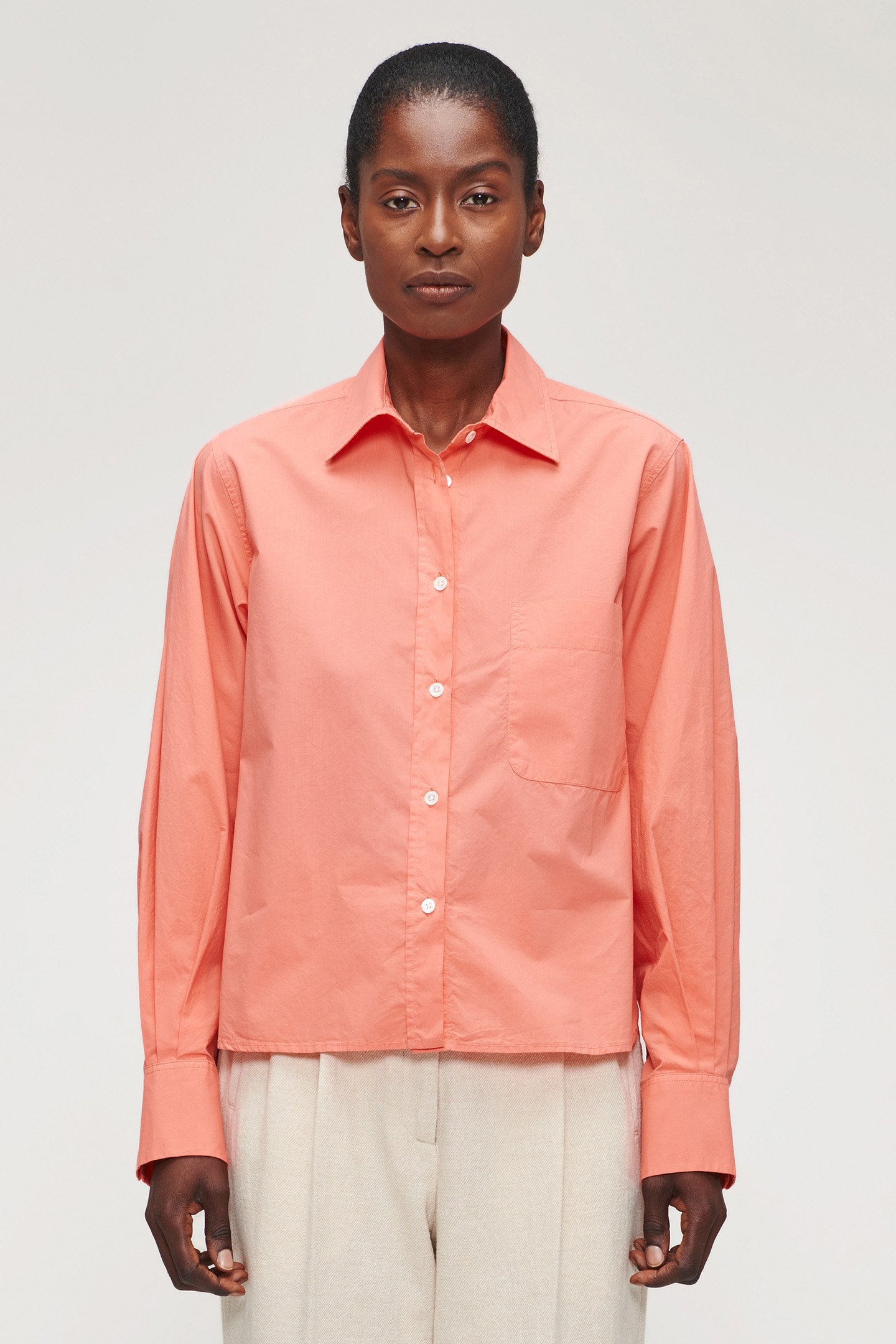 ORG COTTON BOXY SHIRT RADIANT CORAL 1