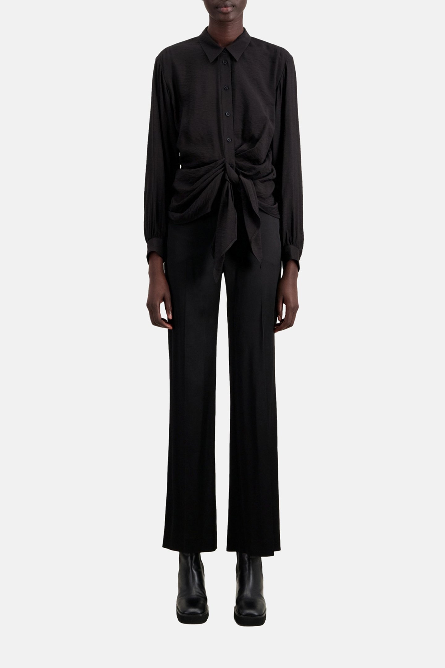 LONG-SLEEVED DRAPED KNOTTED SHIRT BLACK 1