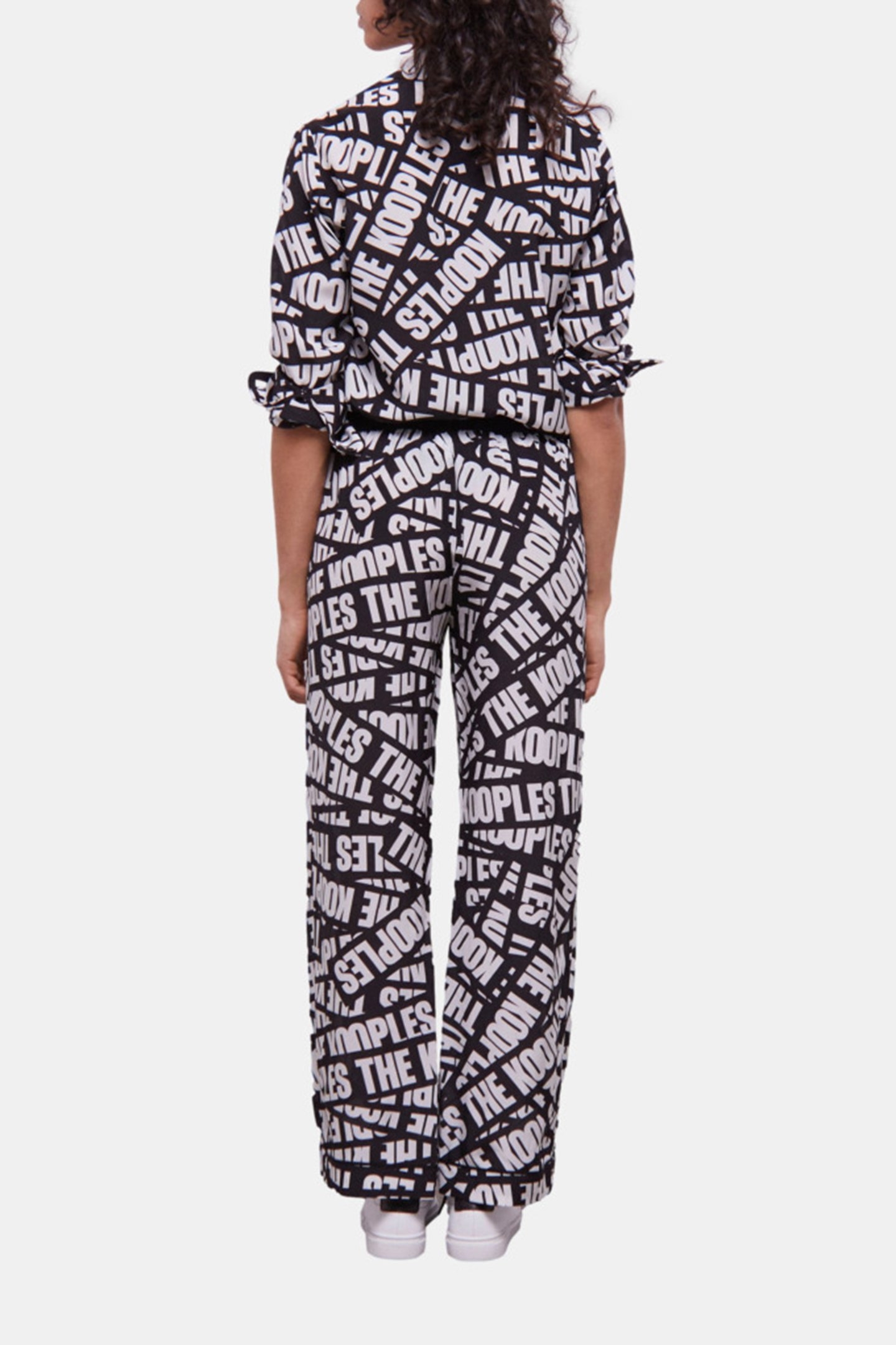 WIDE LEG PANTS WITH ELASTICATED WAIST BLACK/WHITE 2