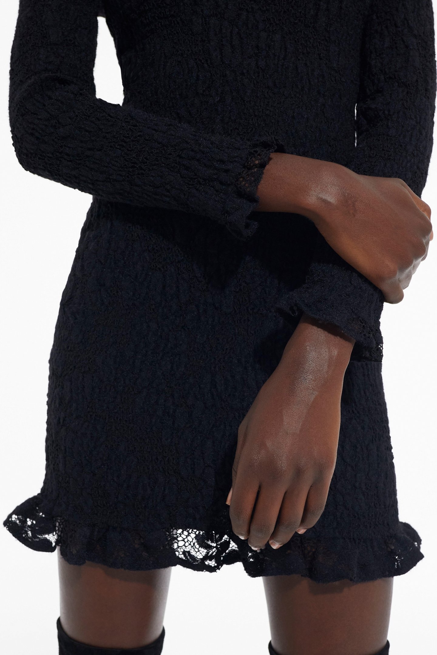 SMOCKED SHORT DRESS WITH LONG SLEEVES BLACK 6