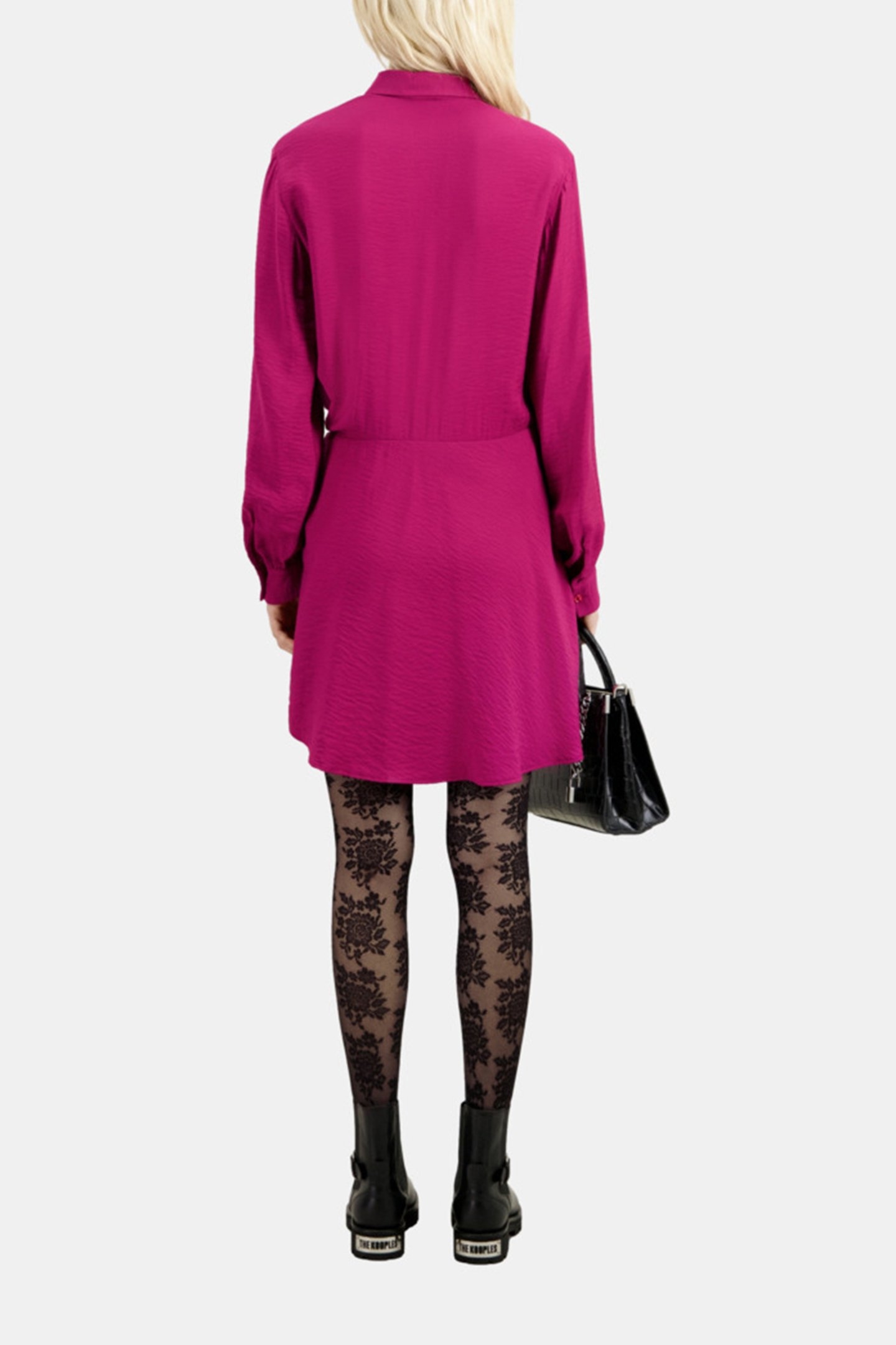 LONG-SLEEVED TIE-UP SHIRT DRESS RASPBERRY 2