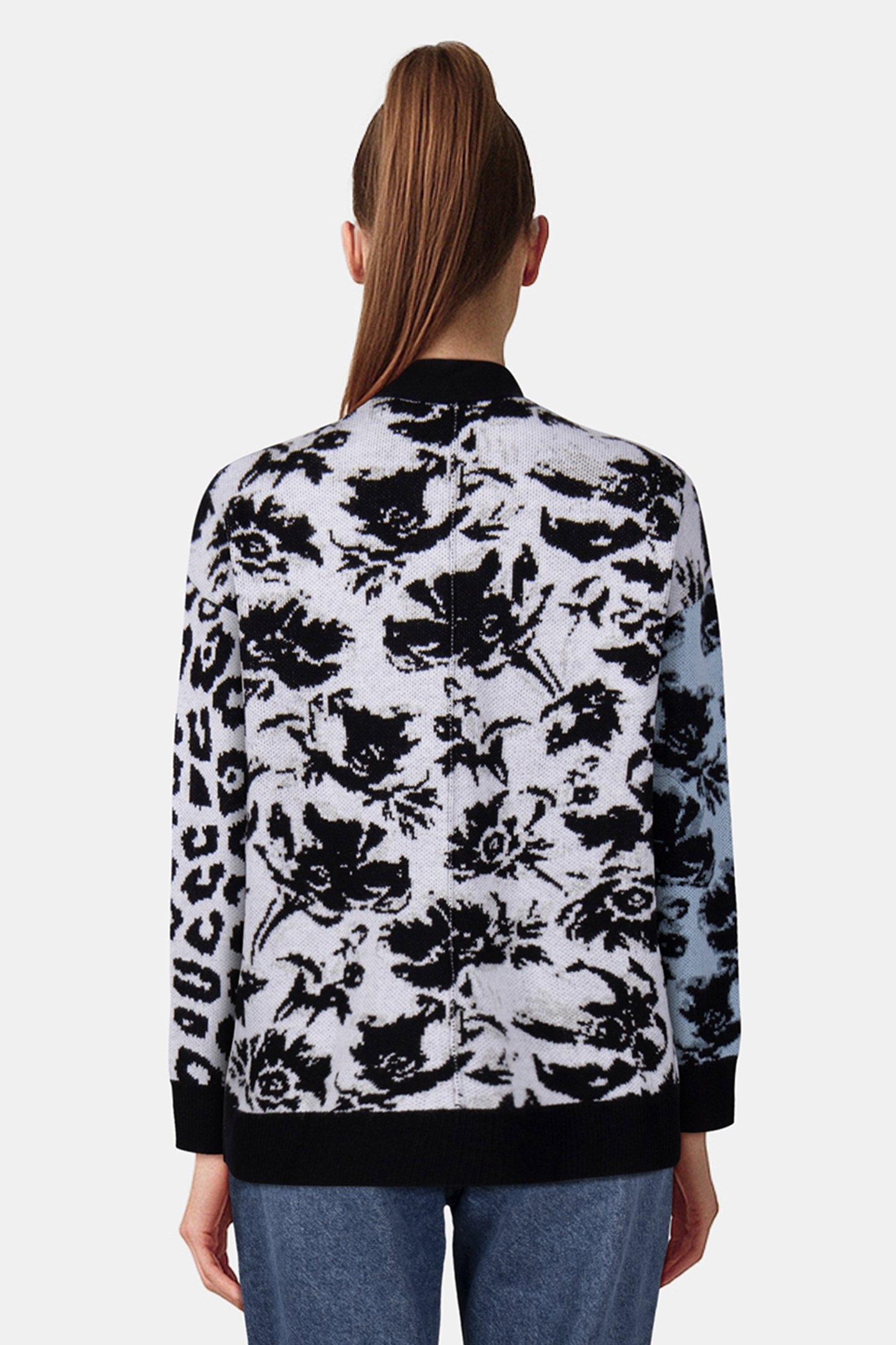 CARDIGAN PATCHWORK JACQUARD BLUE MELANGE/BLACK 2