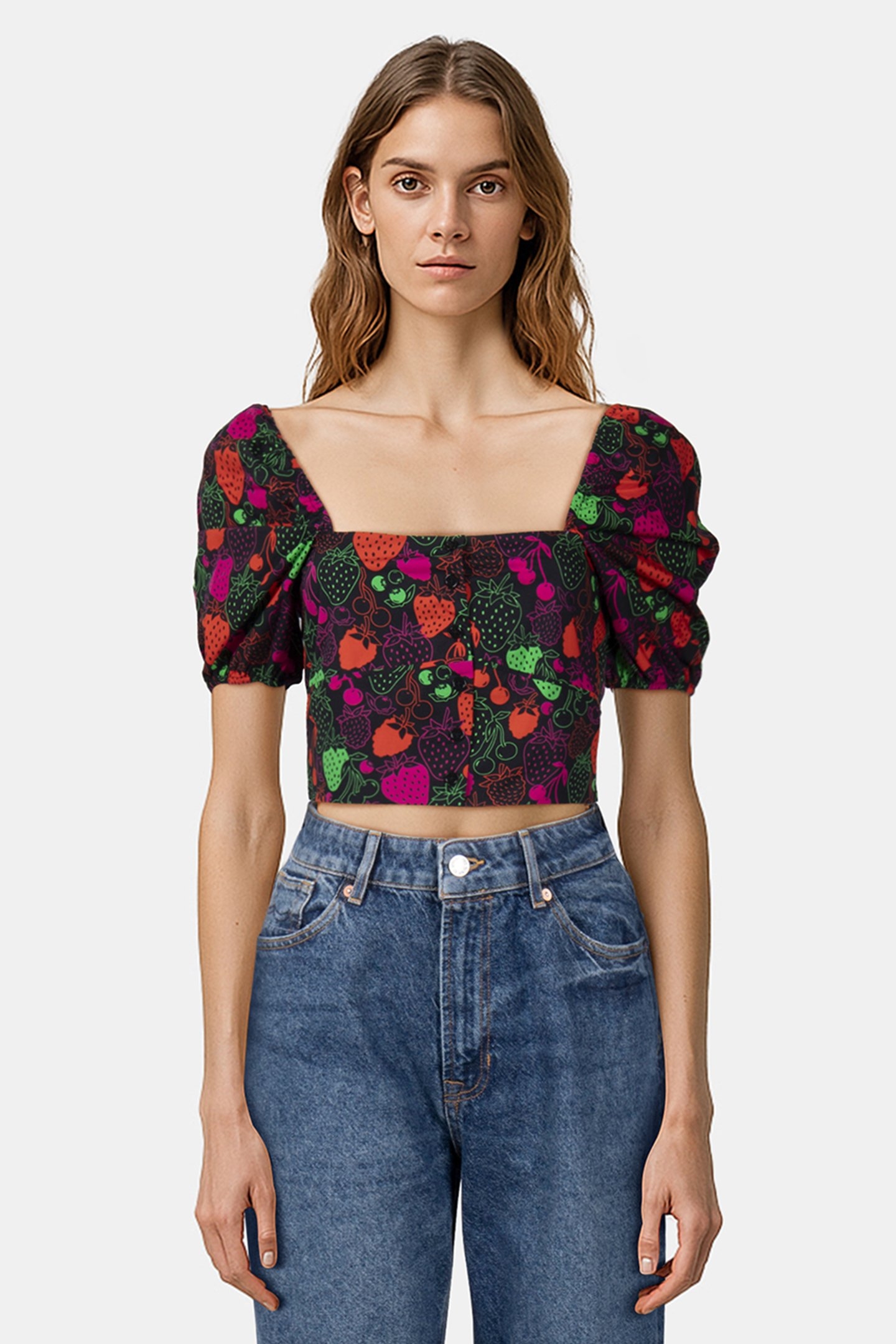 SHORT SLEEVE TOP WITH BUTTONED FRONT MULTICOLOR 1