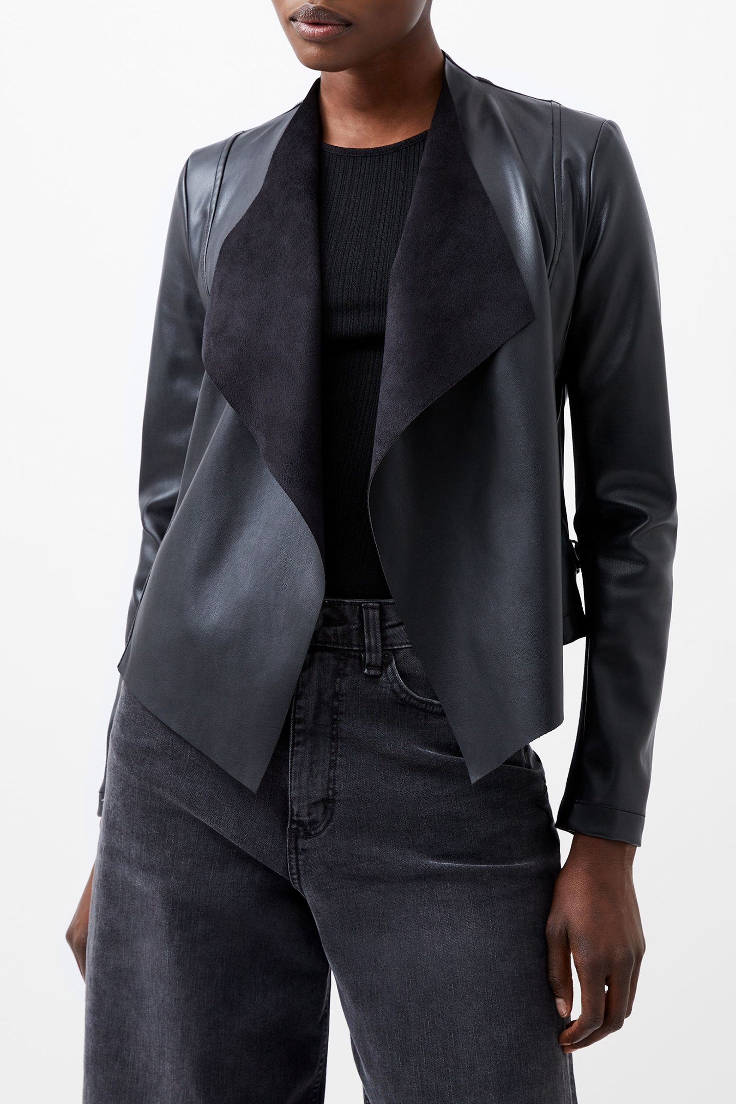 STEPHANIE PU WATERFALL FRNT JK BLACK 1