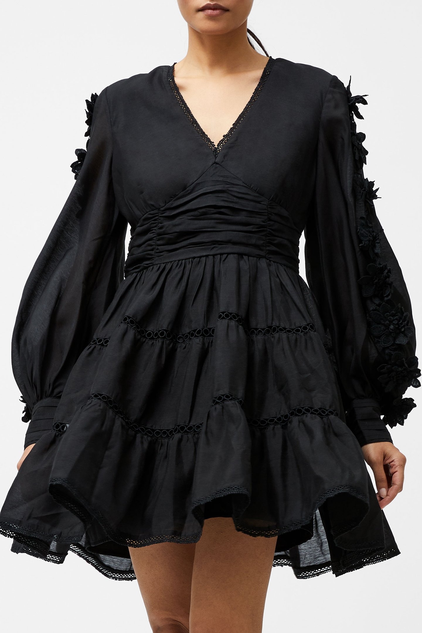 AUBREY 3D LACE TRIM MINI DRESS BLACK 1