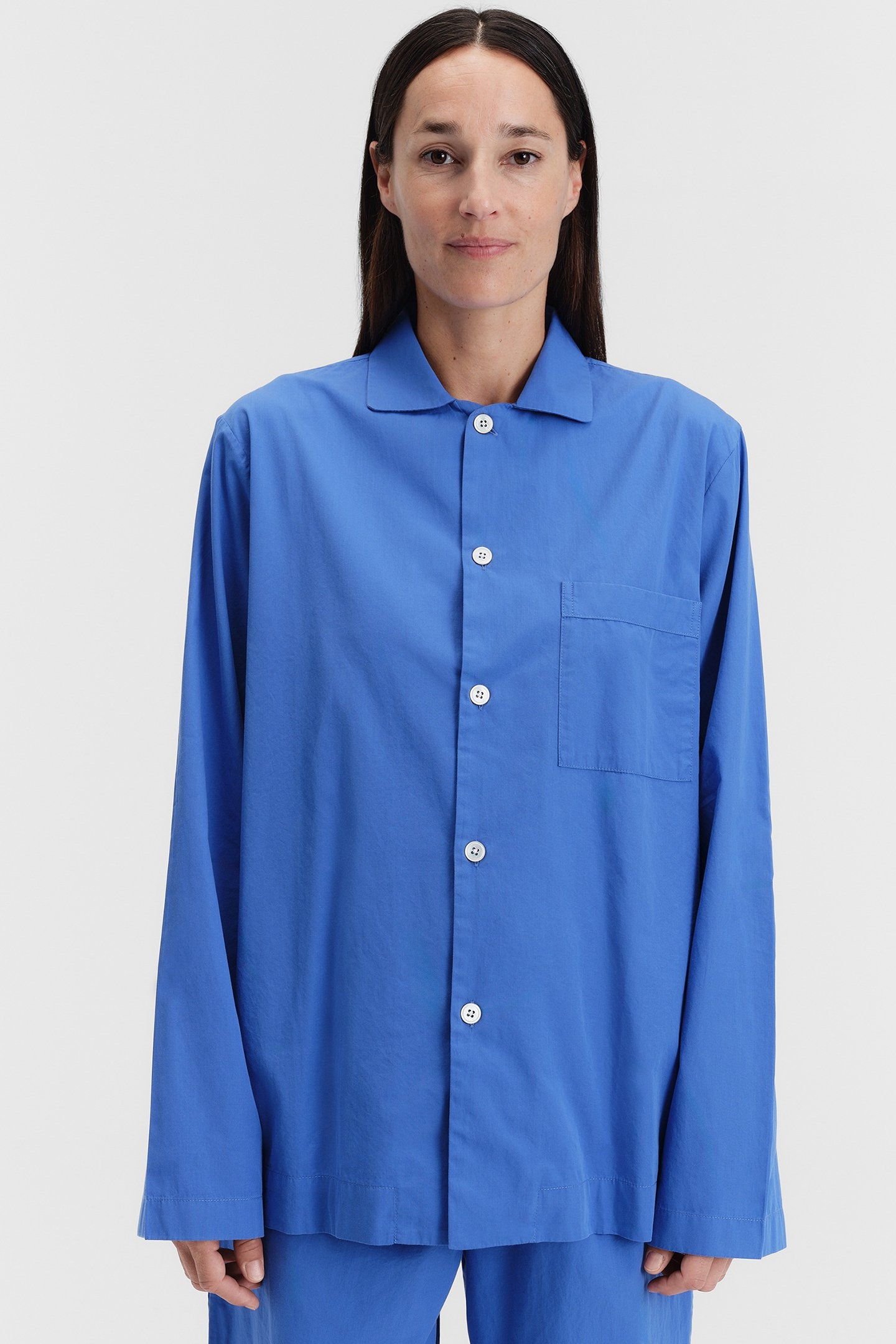 UNISEX POPLIN PYJAMAS SHIRT ROYAL BLUE 1