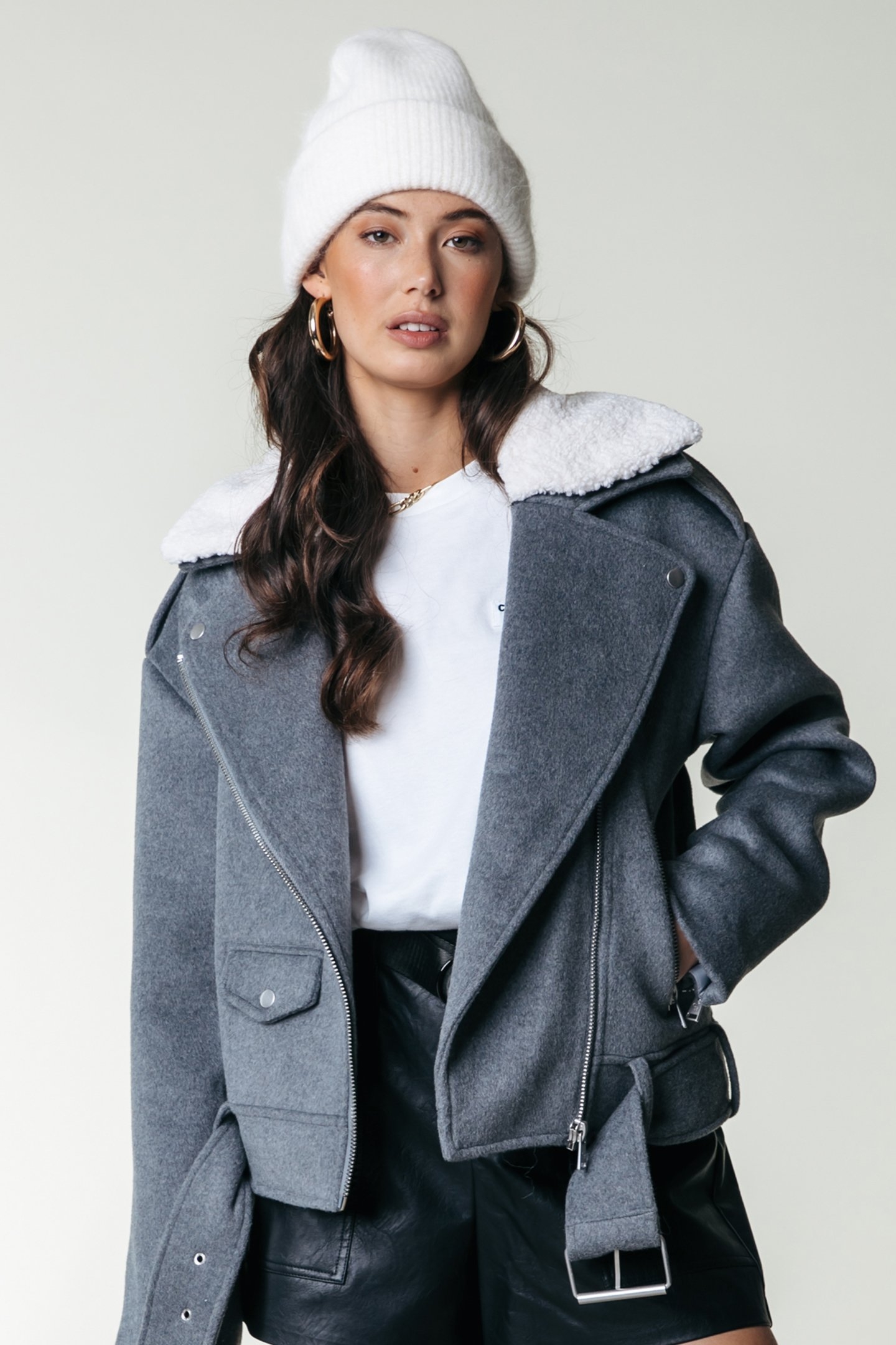 ELEA WOOL BIKER JACKET MEDIUM GREY MELANGE 3