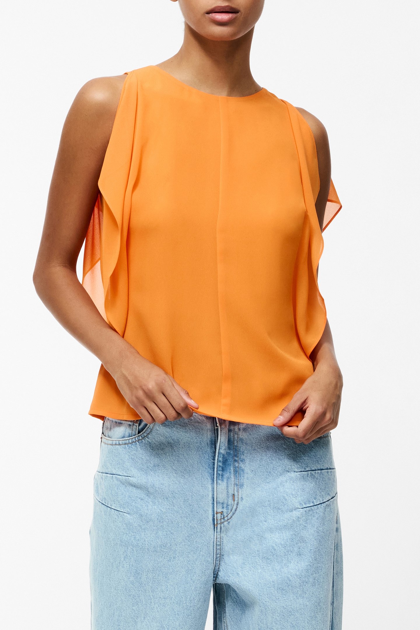 EDEN GEORGETTE FLUTTER SLV TOP PAPAYA ORANGE 1