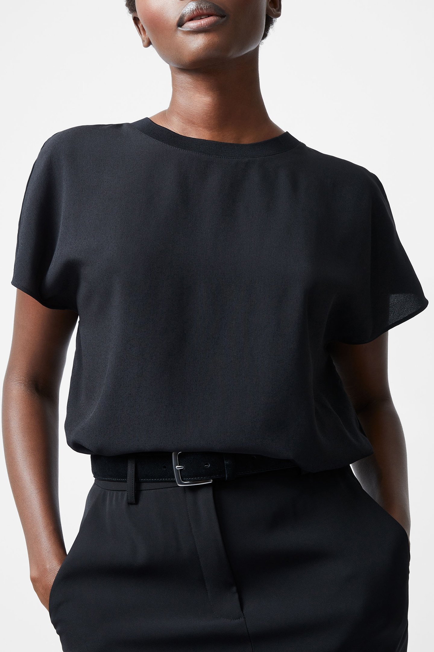 CAPRINA CREPE CREW NECK TOP BLACK 4