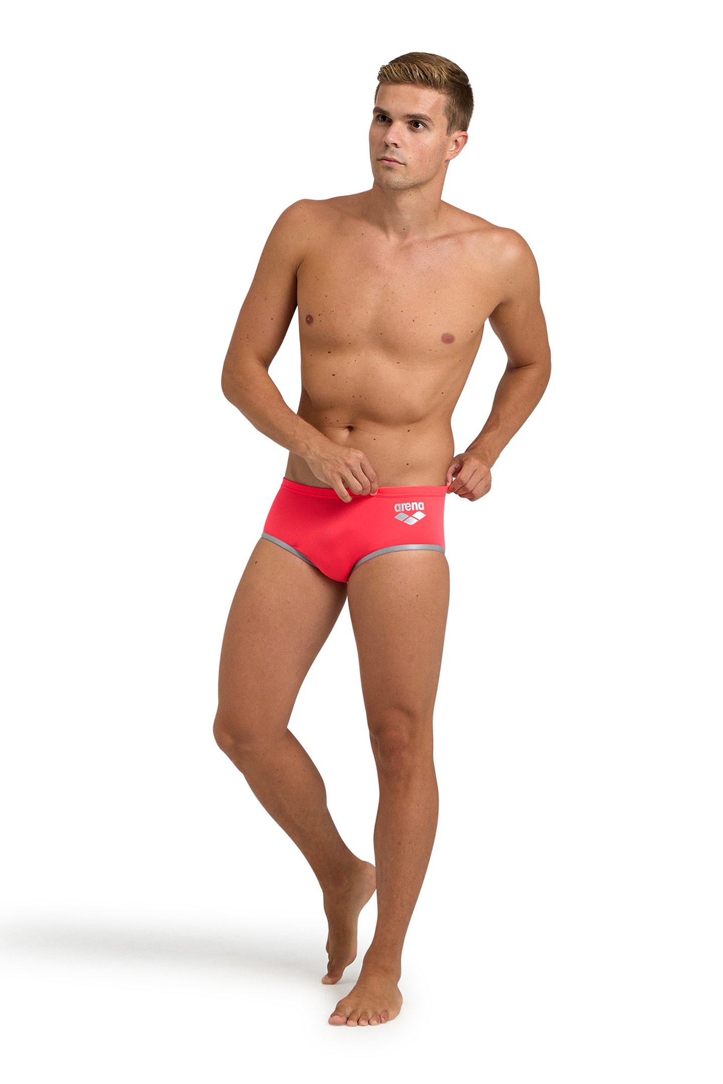 MEN'S ARENA ONE 12CM SWIM BRIEFS BIG LOG FLUO RED SILVER 3