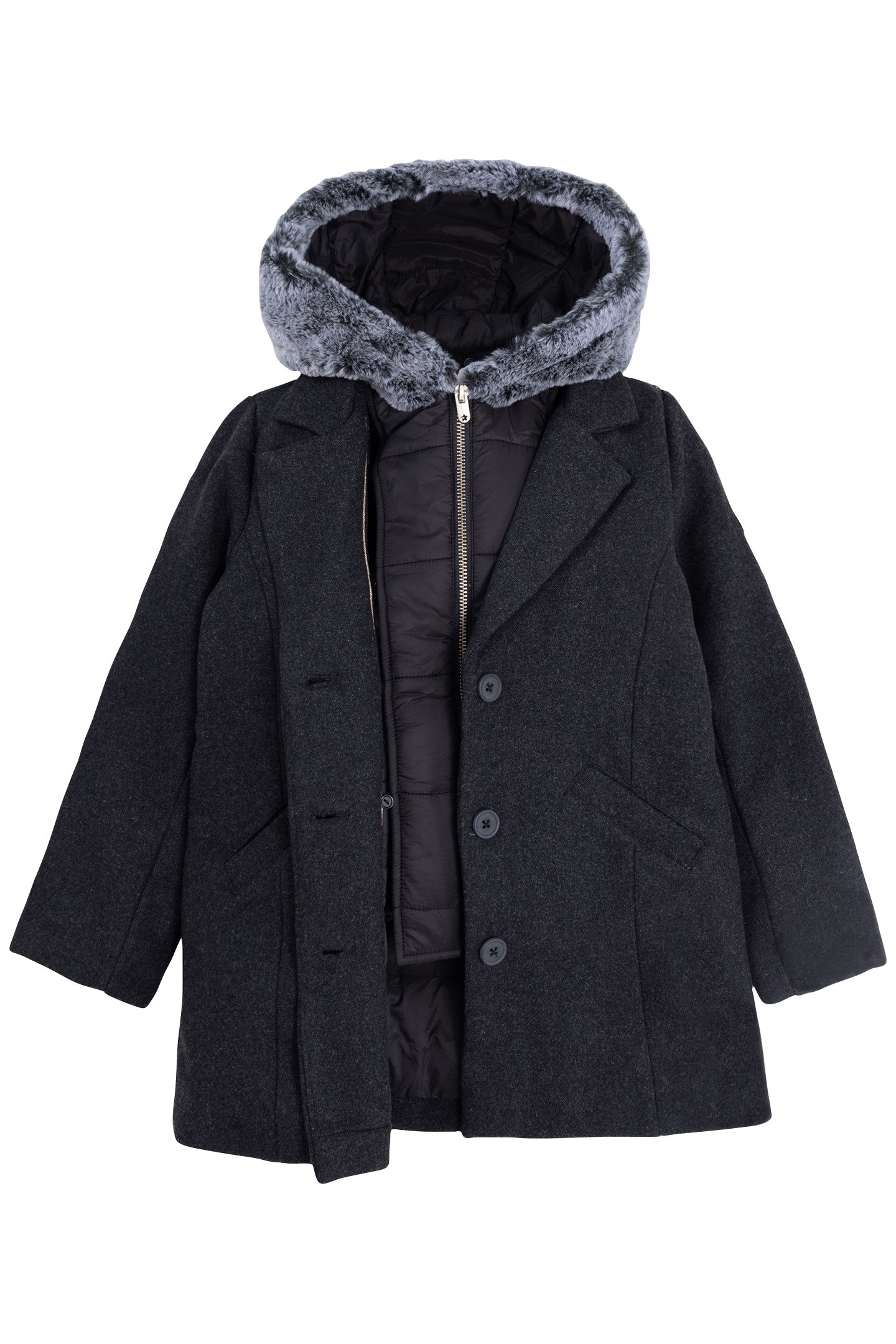 GREY COAT WITH REMOVABLE HOODED TRIM FOR GIRLS 1