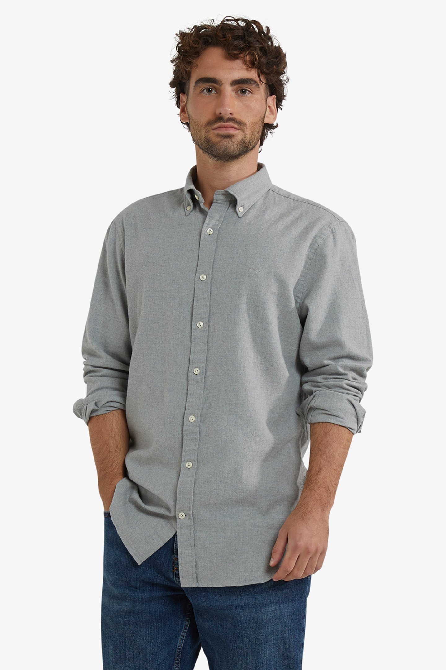 FLANNEL MELANGE OXFORD SHIRT MEDIUM GREY 1