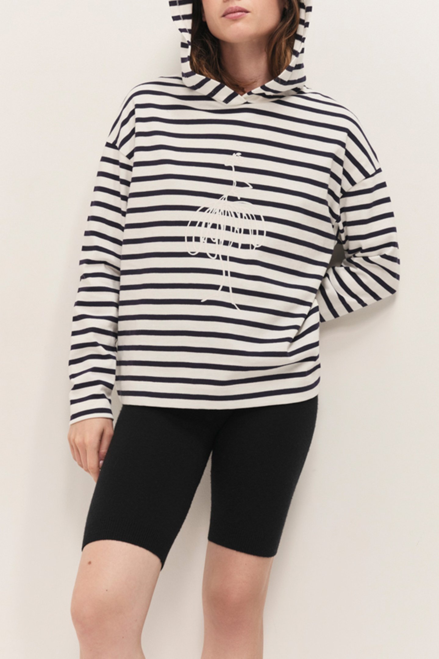MELKI ECRU T-SHIRT WITH NAVY STRIPES AND DANCER SCREEN PRINT 1