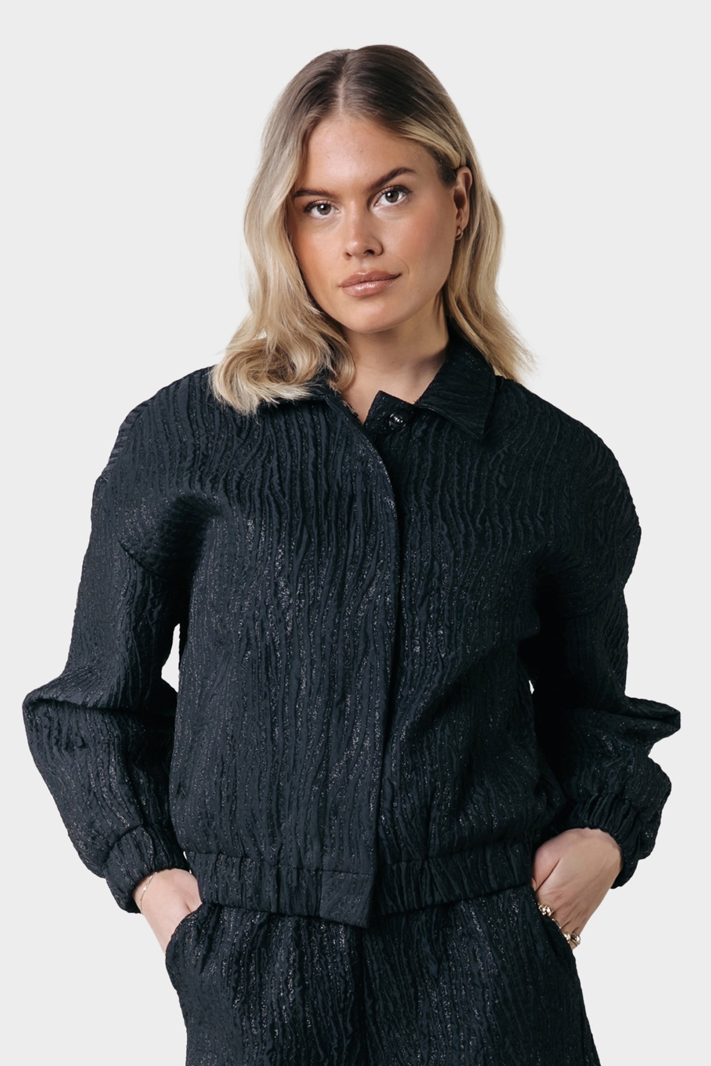 BENTE ZEBRA LUREX JACQUARD BOMBER JACKET BLACK 1