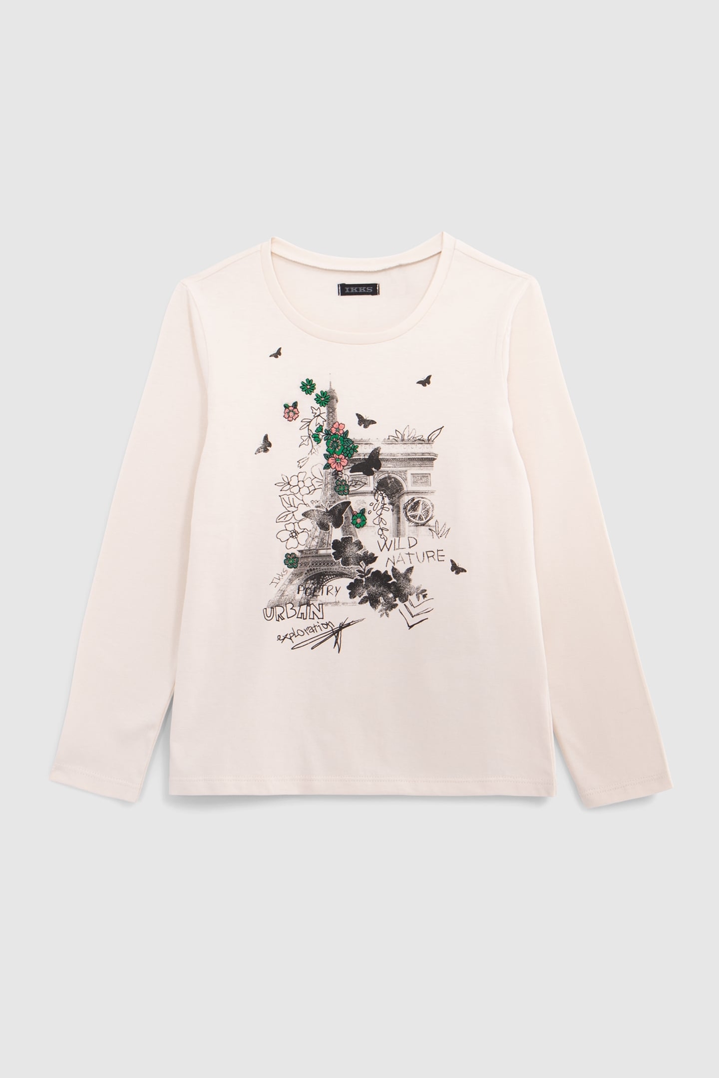 GIRLS' ECRU ORGANIC COTTON EMBROIDERED FLOWERS T-SHIRT 1