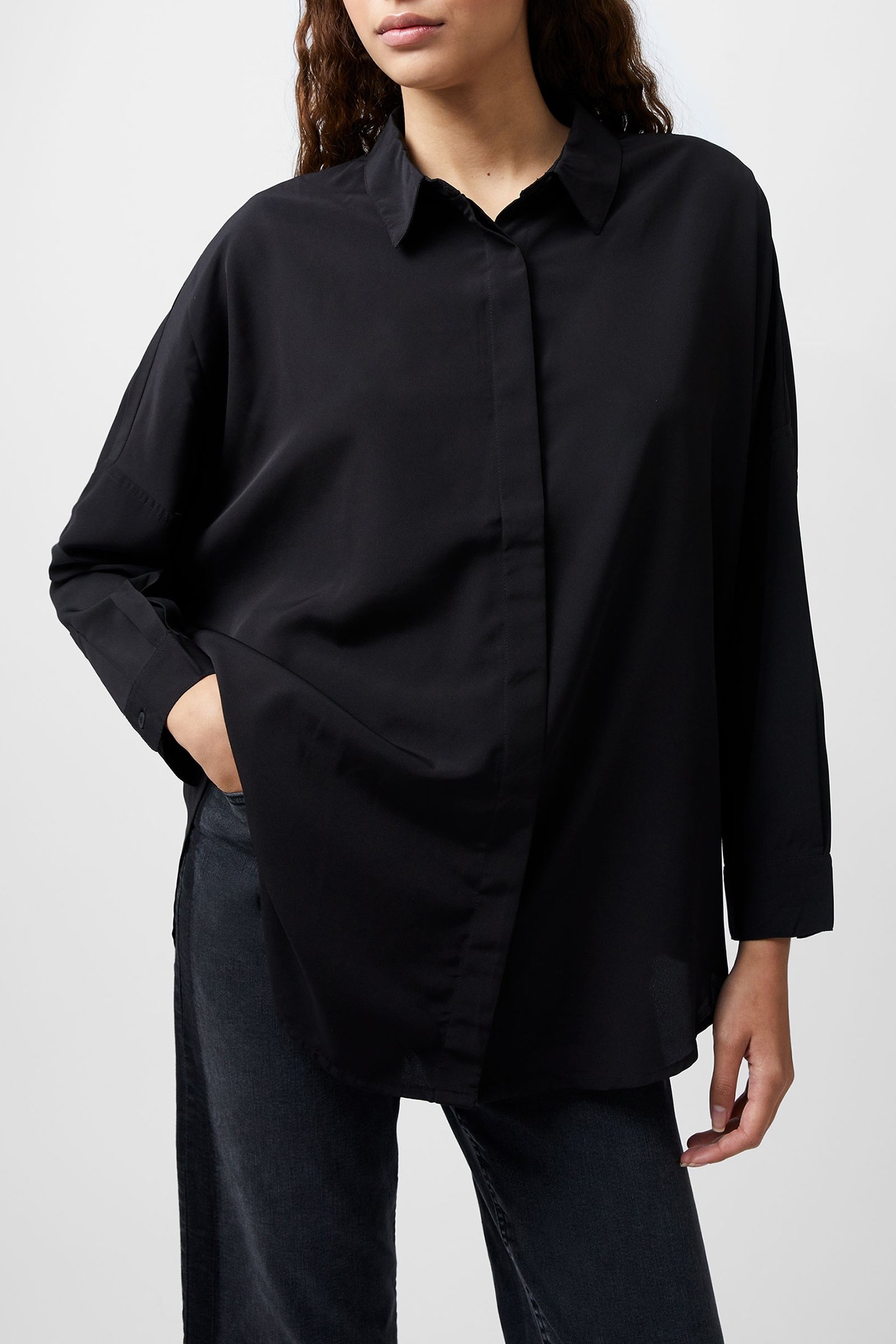 CAPRINA CREPE LS BUTTON SHIRT BLACK 1
