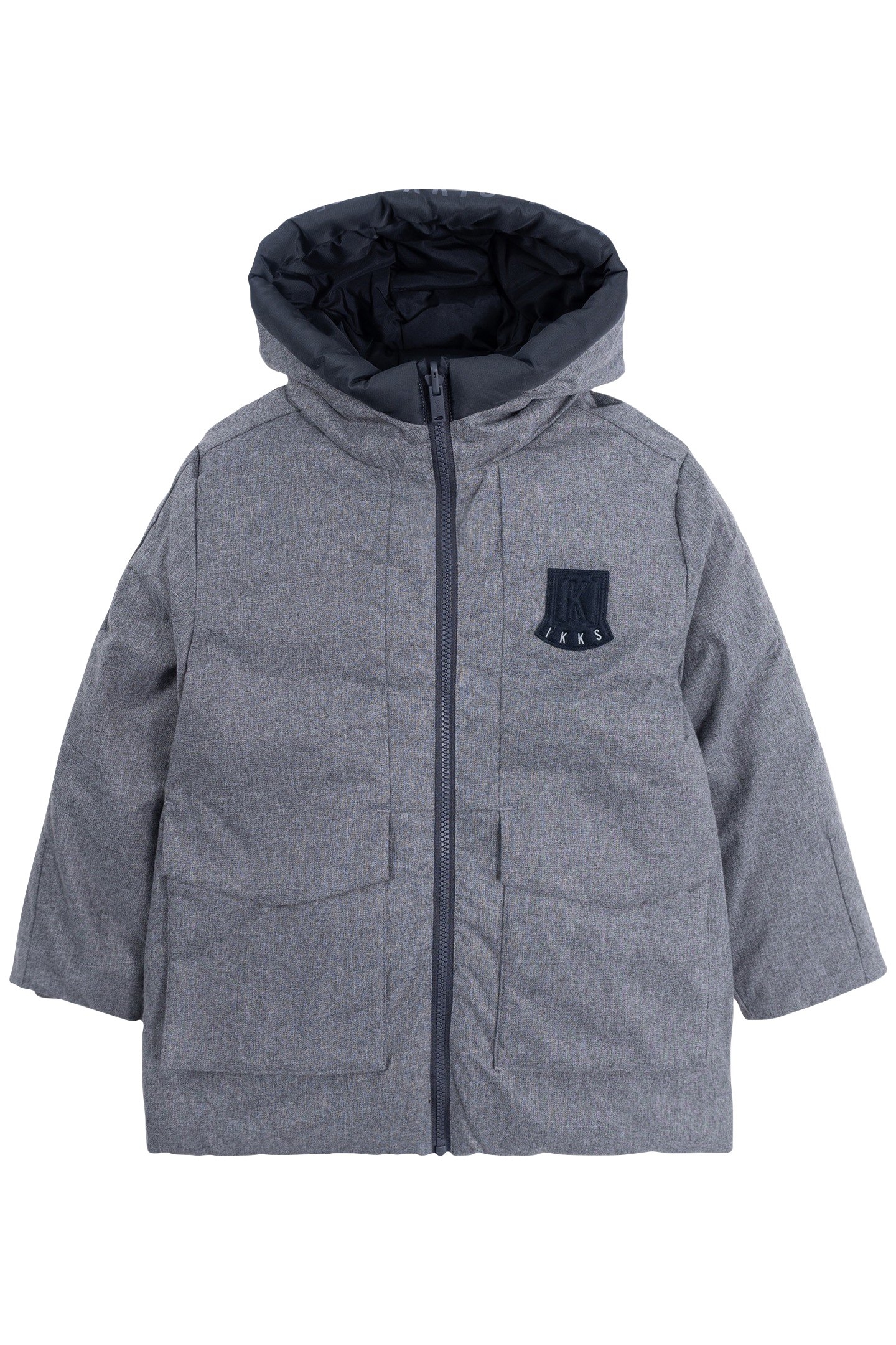 REVERSIBLE LIGHT AND DARK GREY QUILTED PARKA FOR BOYS 4