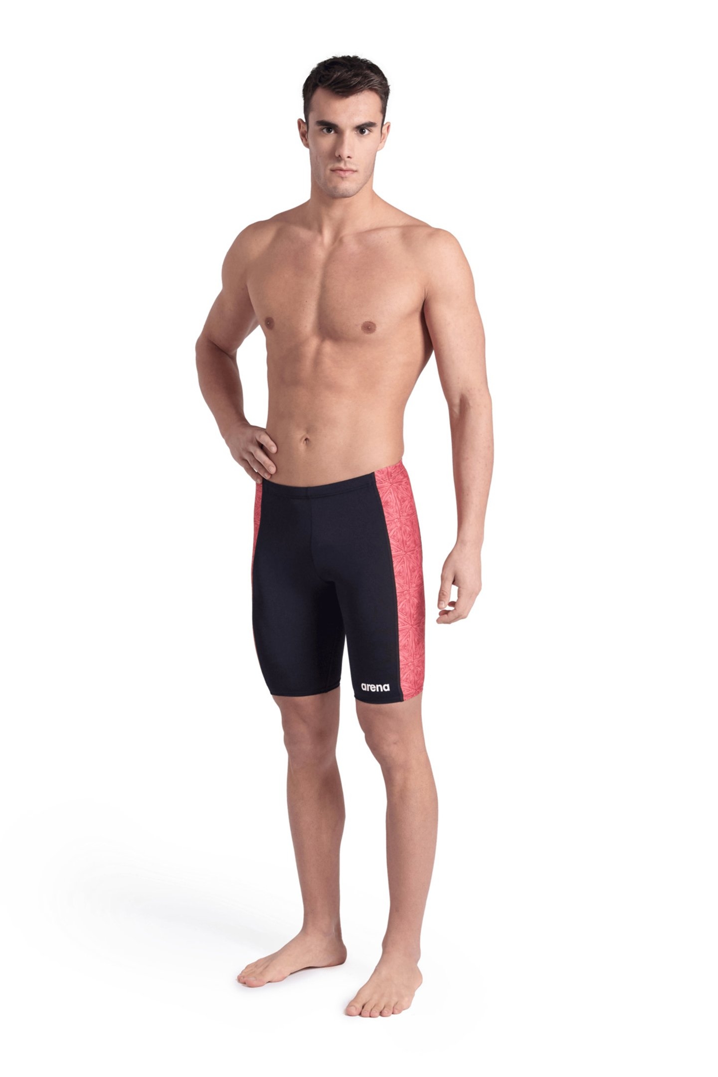 MEN'S ARENA ABSTRACT TILES SWIM JAMMER BLACK TEAM RED 3