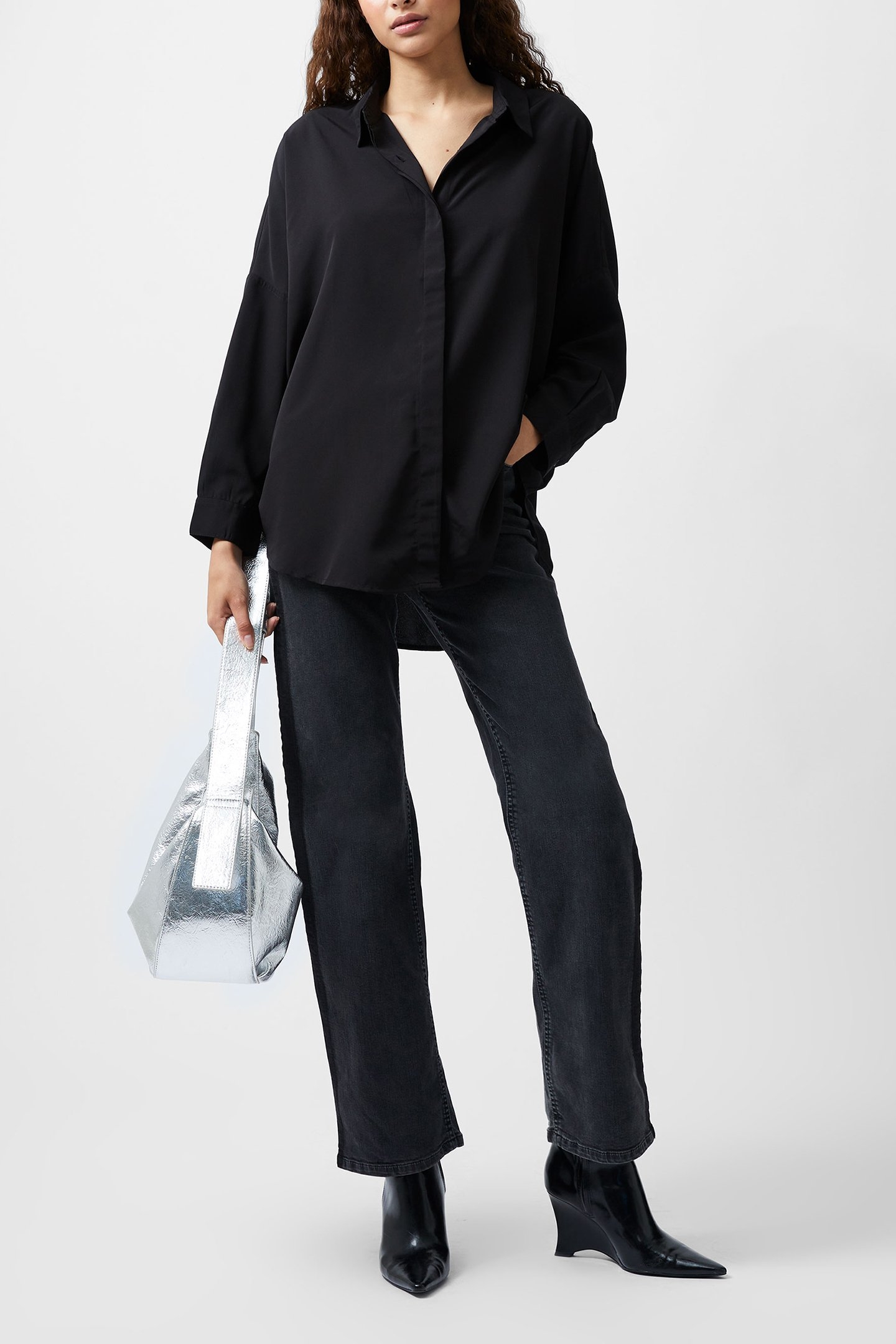 CAPRINA CREPE LS BUTTON SHIRT BLACK 2