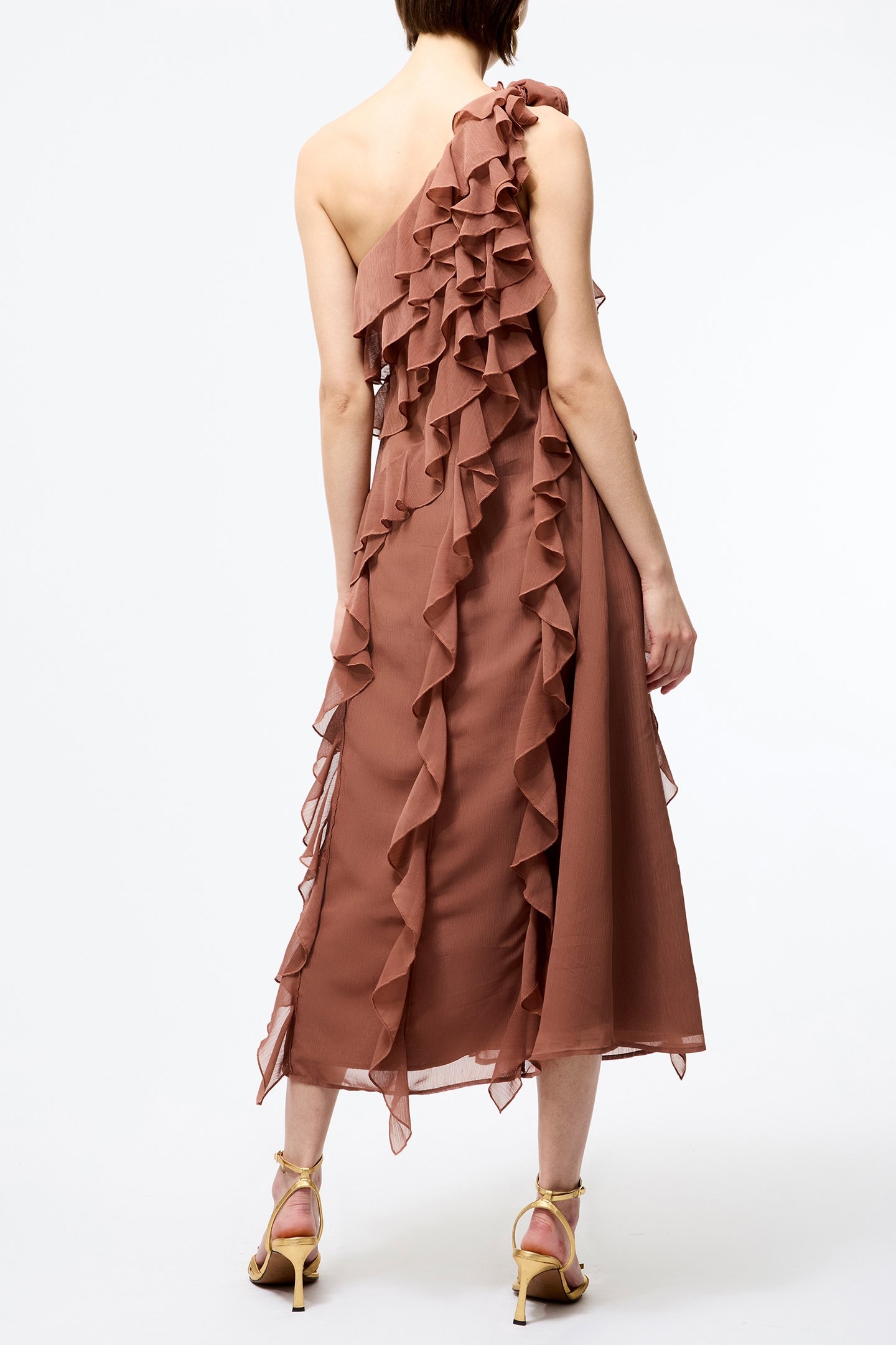 OSKAR GEORGETTE RUFFLE MIDI MOCHA 2