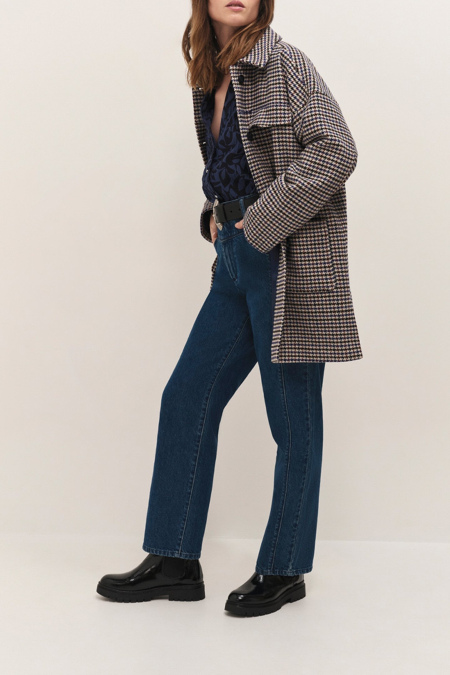 DOMINO - SANDCASTLE WOOL COAT WITH HOUNDSTOOTH PATTERN 3