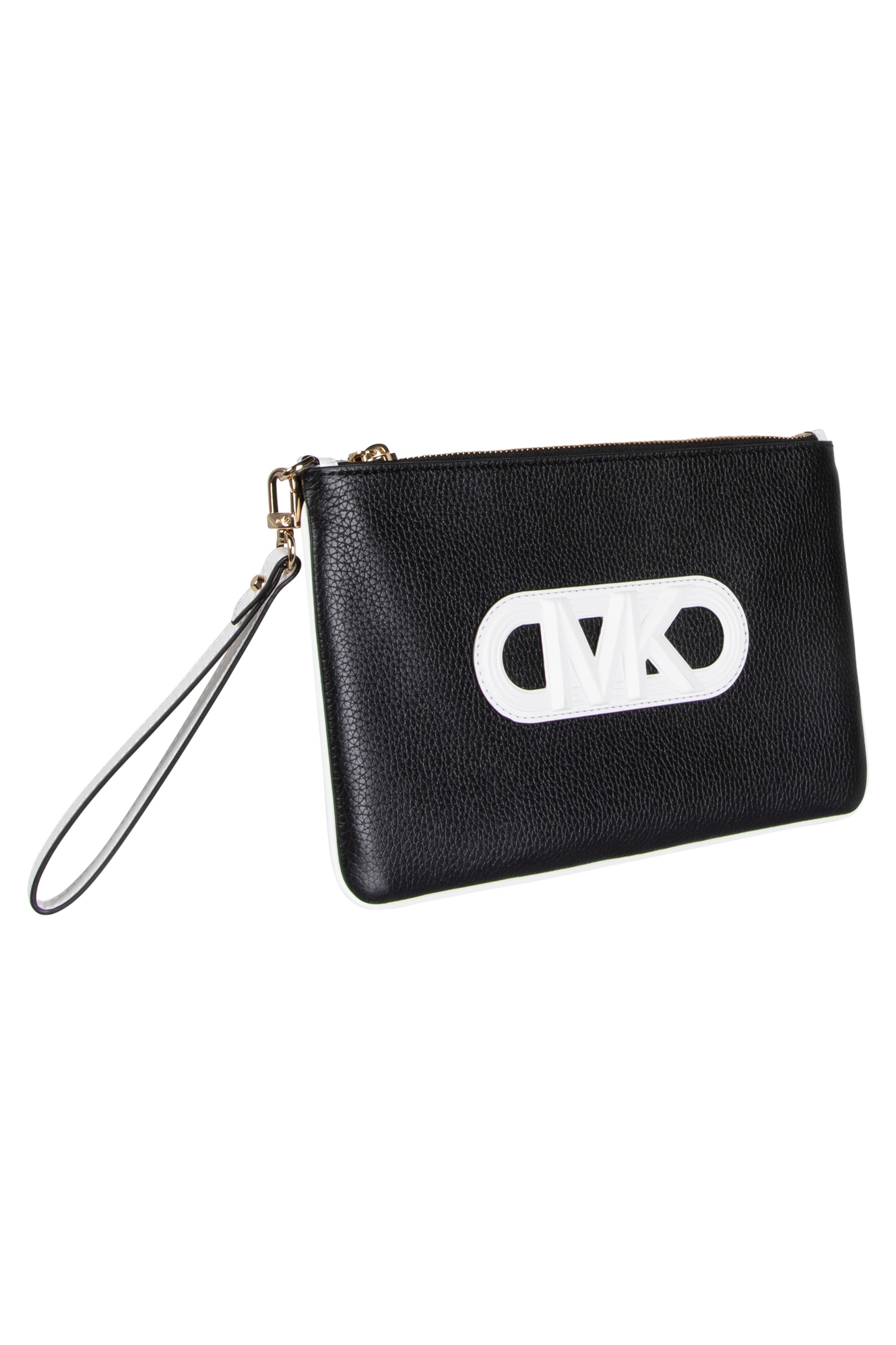LEATHER TOP ZIP WRISTLET IN BLACK AND WHITE 4
