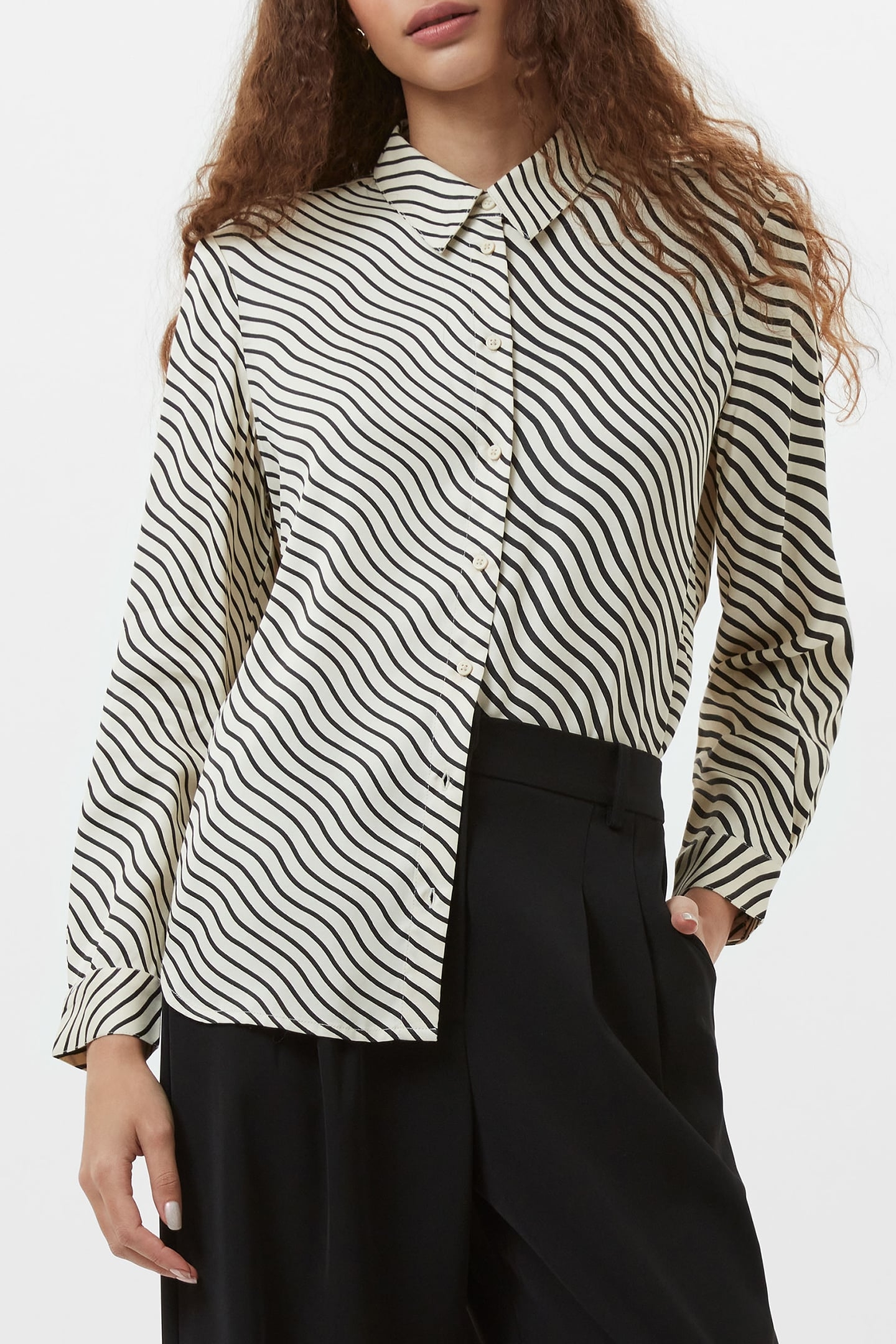 CANDICE SATIN STRIPE SHIRT BLACK/CREAM 1