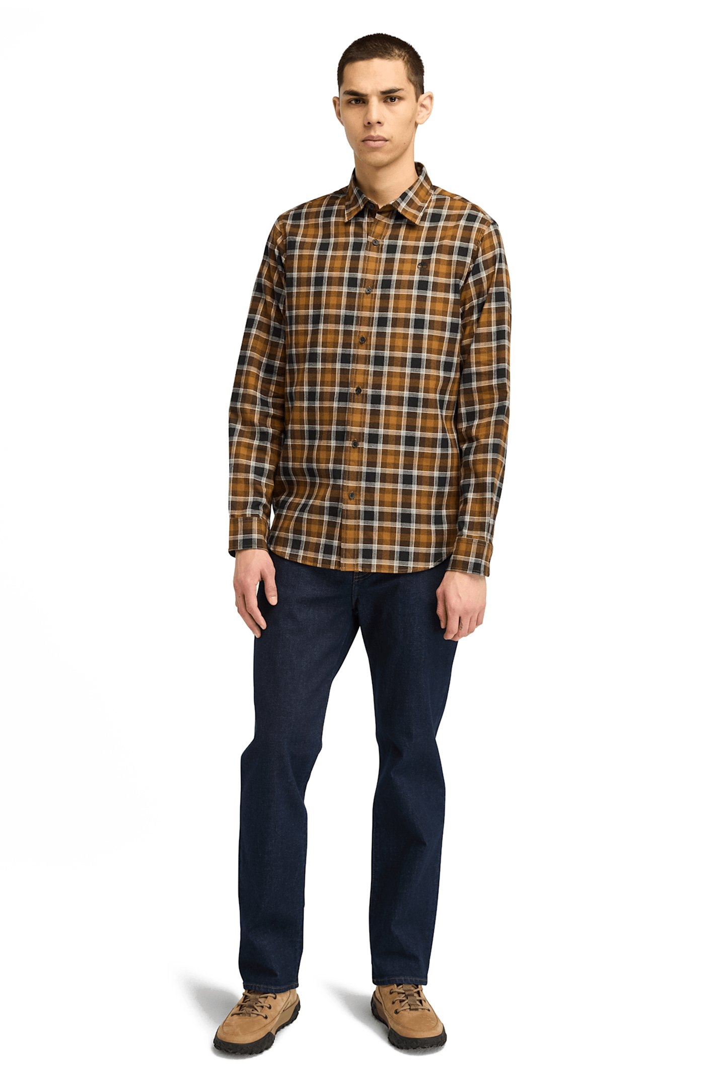 HERRINGBONE FLANNEL CHECK SHIRT DARK WHEAT BOOT 3
