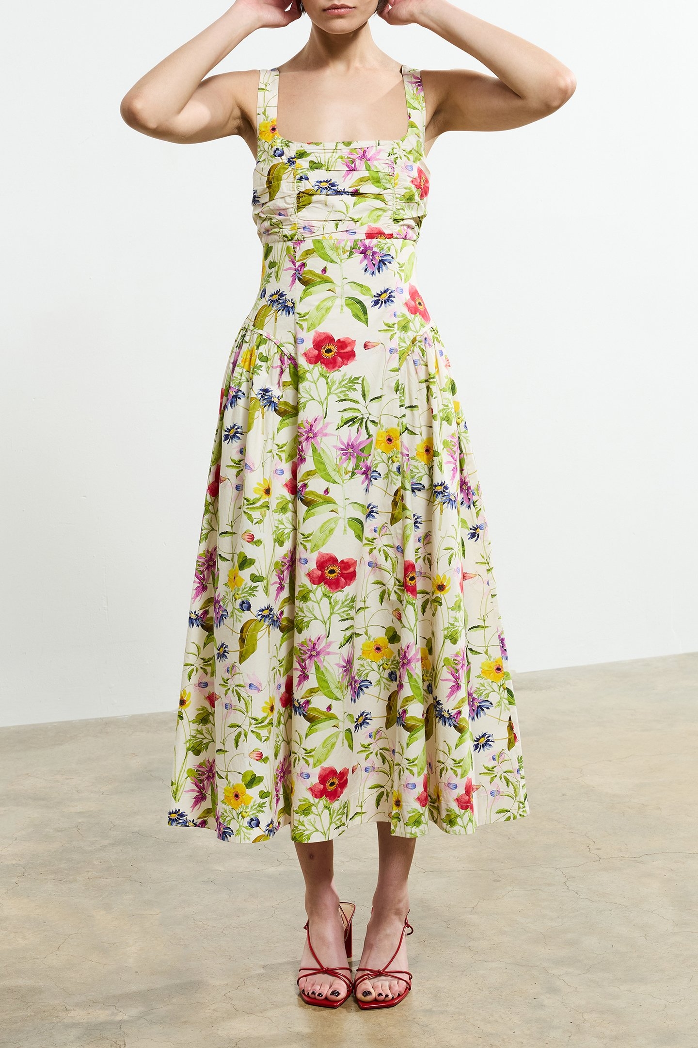 MONICA BARLETTA POPLIN MIDI DR WHITE MULTI 1