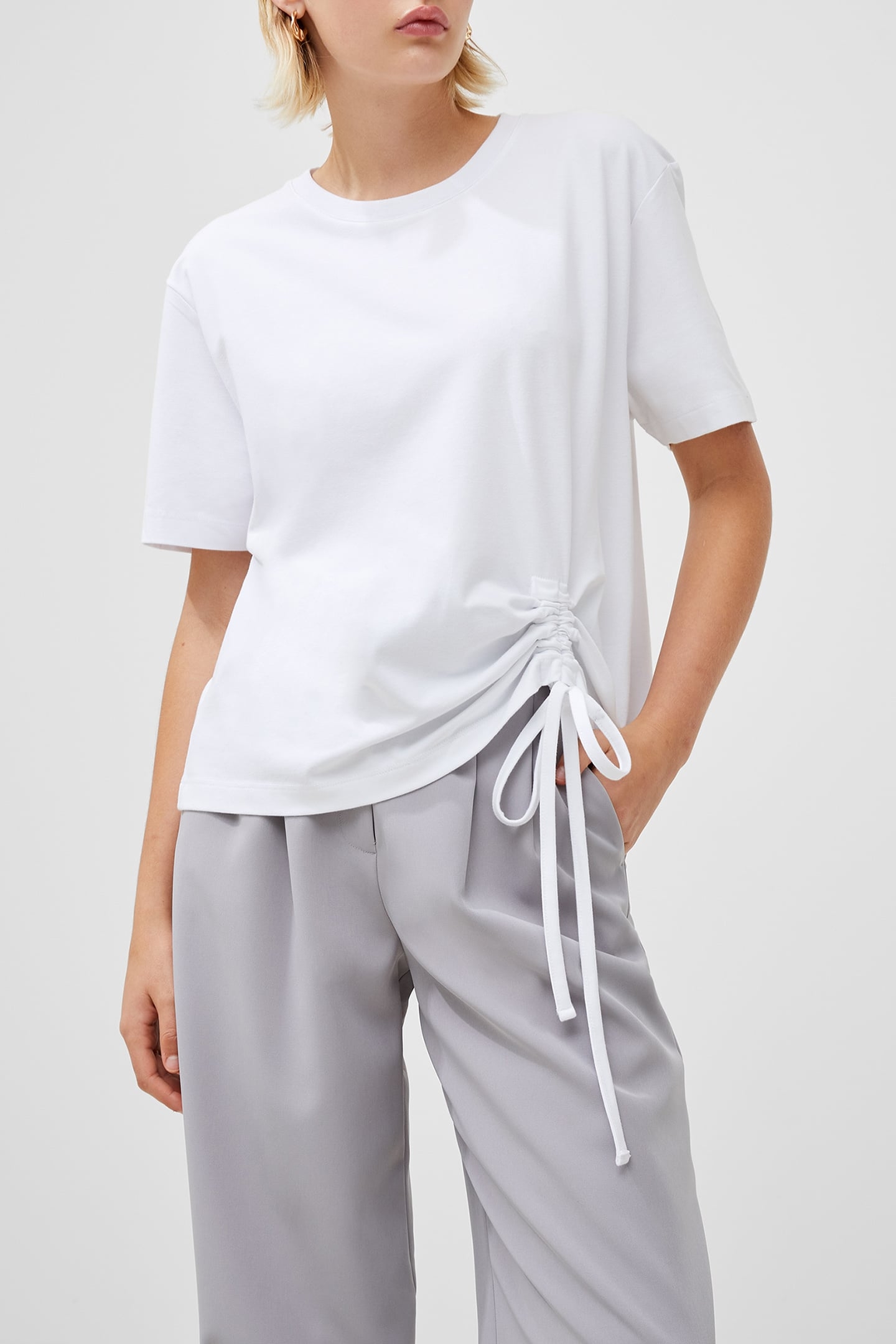 RALLIE COTTON ROUCHED T-SHIRT LINEN WHITE 1