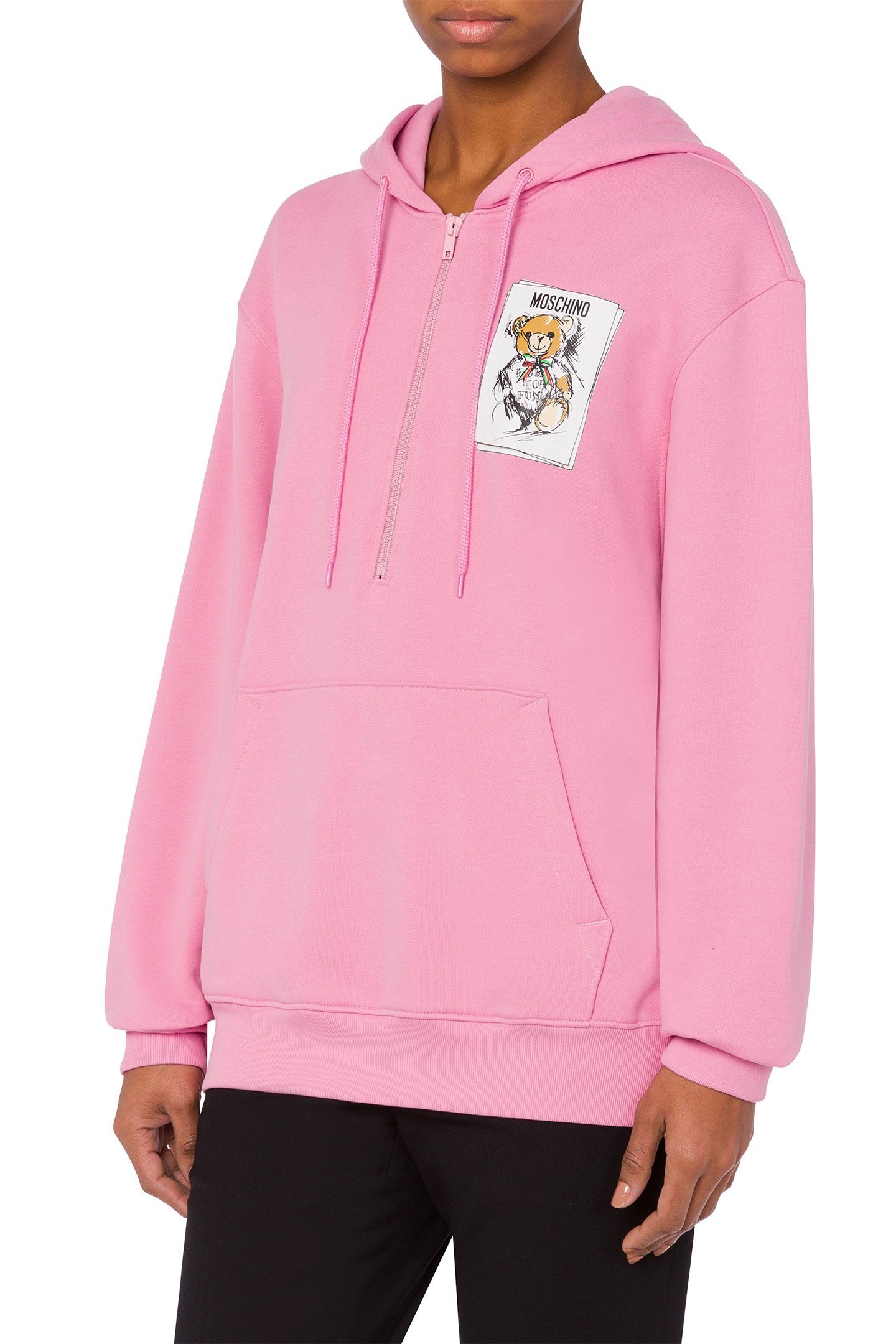 DRAWN TEDDY BEAR ZIP-UP HOODIE PINK 1