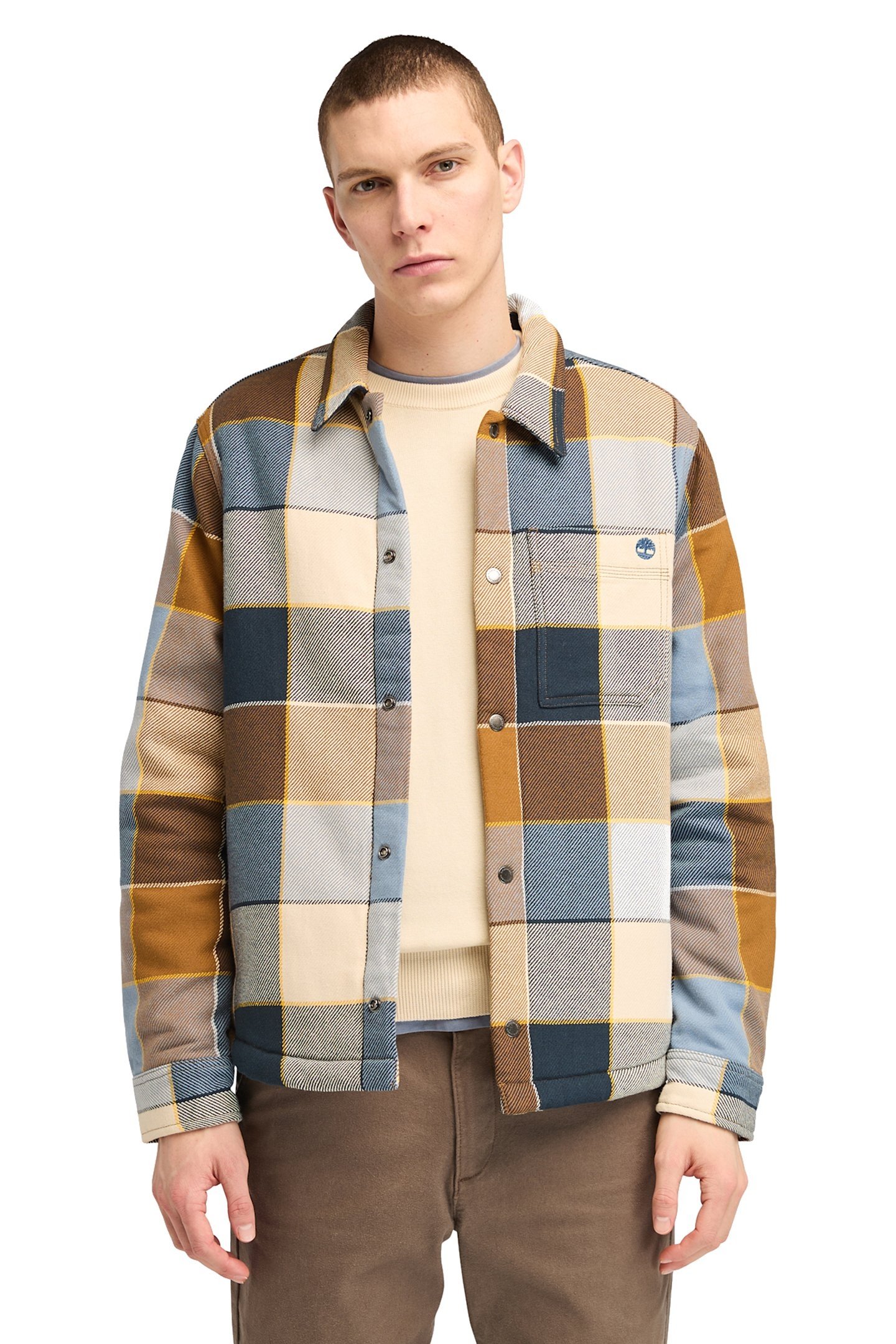 SHERPA LINED PLAID OVERSHIRT DARK WHEAT BOOT 1