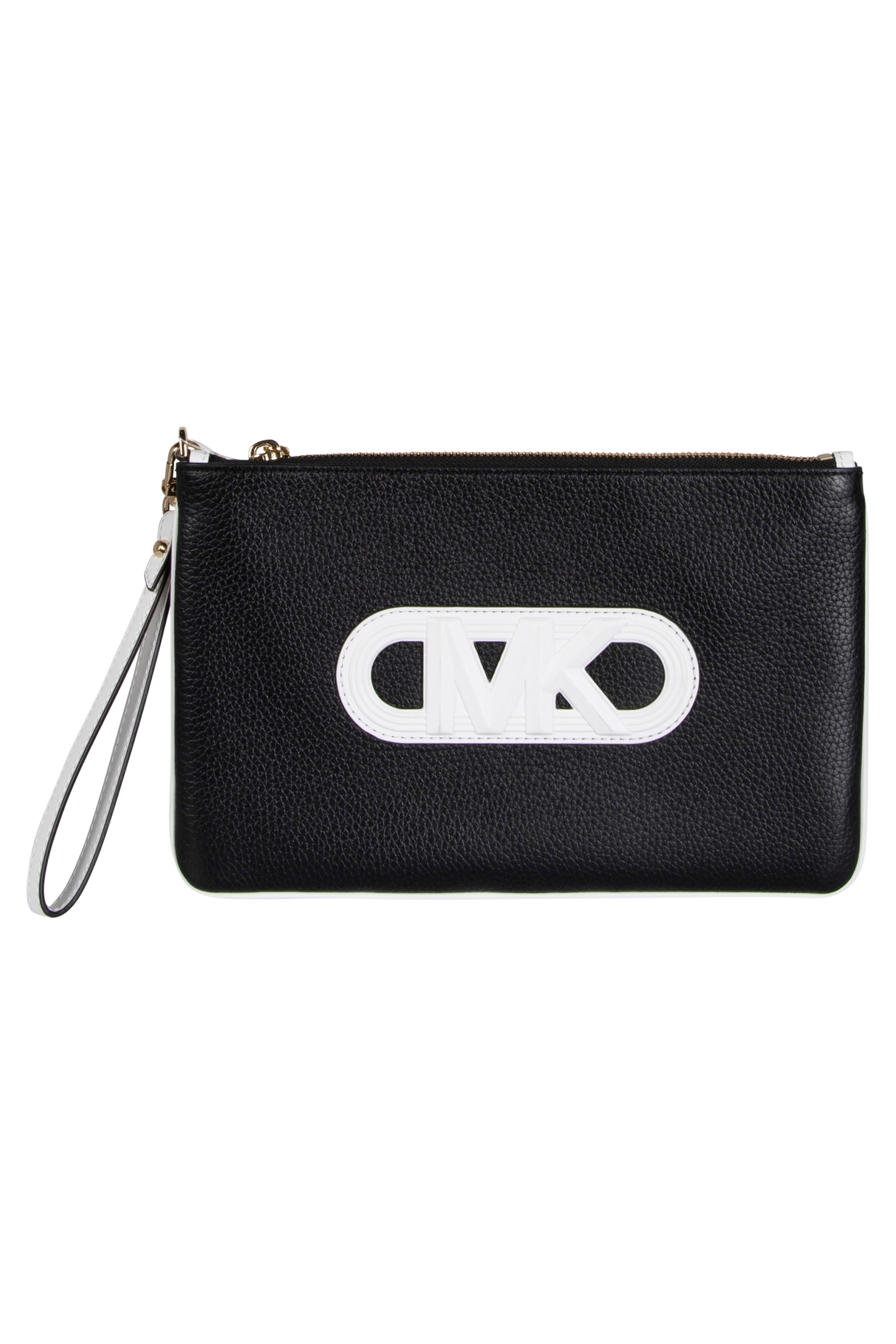 LEATHER TOP ZIP WRISTLET IN BLACK AND WHITE 2