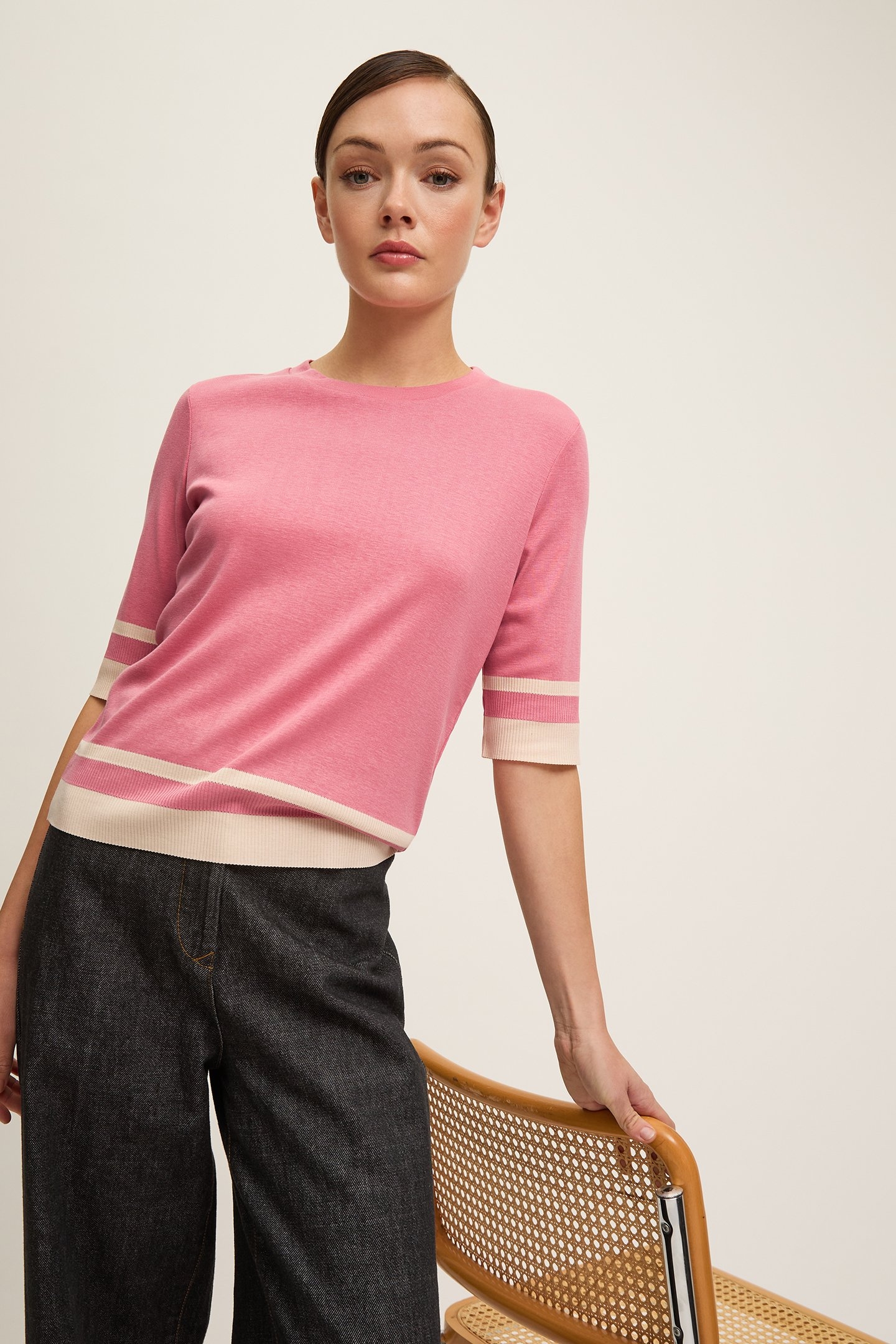 TJ MICHA STRIPE TOP PINK 2