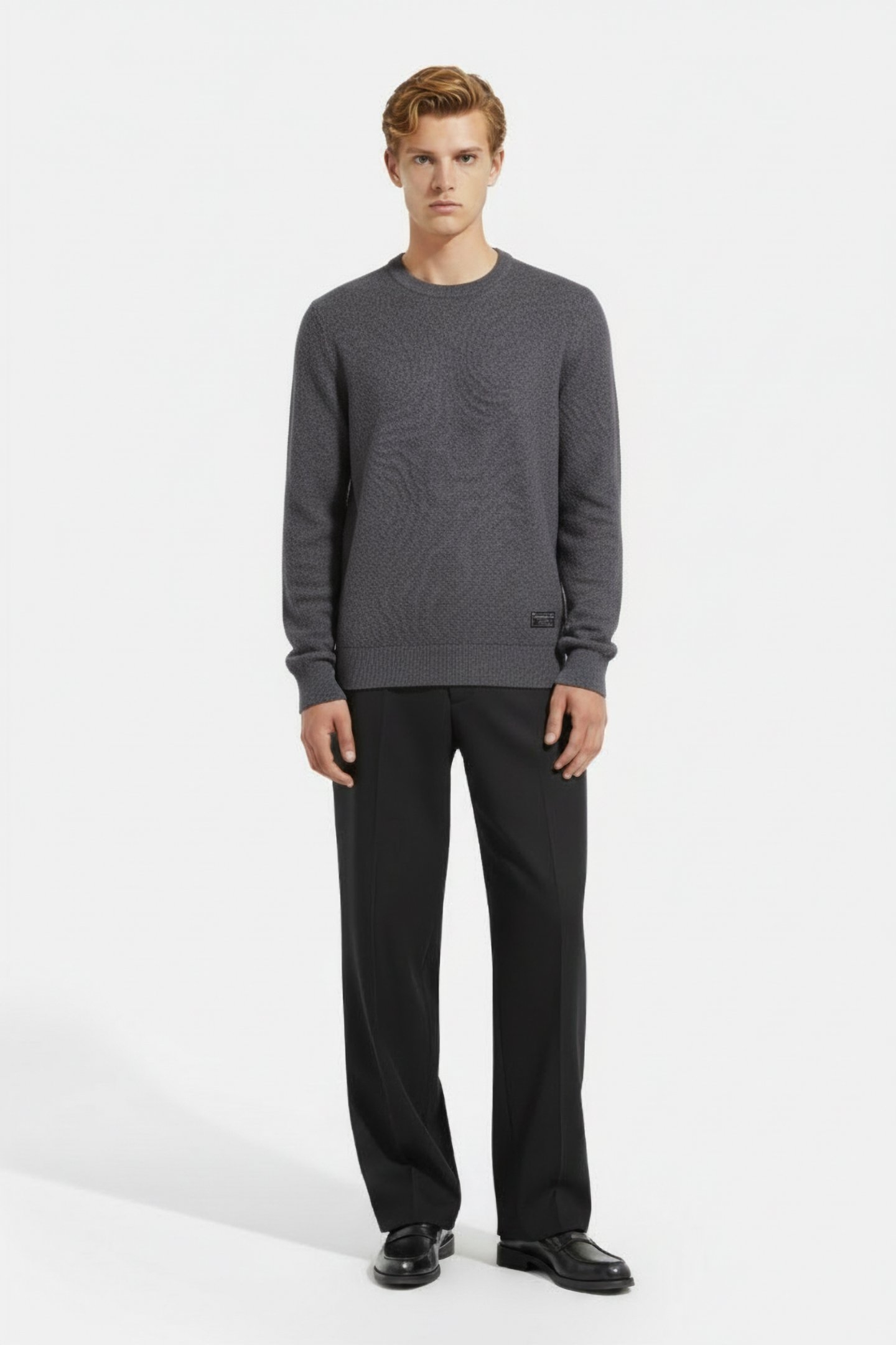 SS NEPS TEXTURE STITCH SWEATER CREW DARK GREY 1