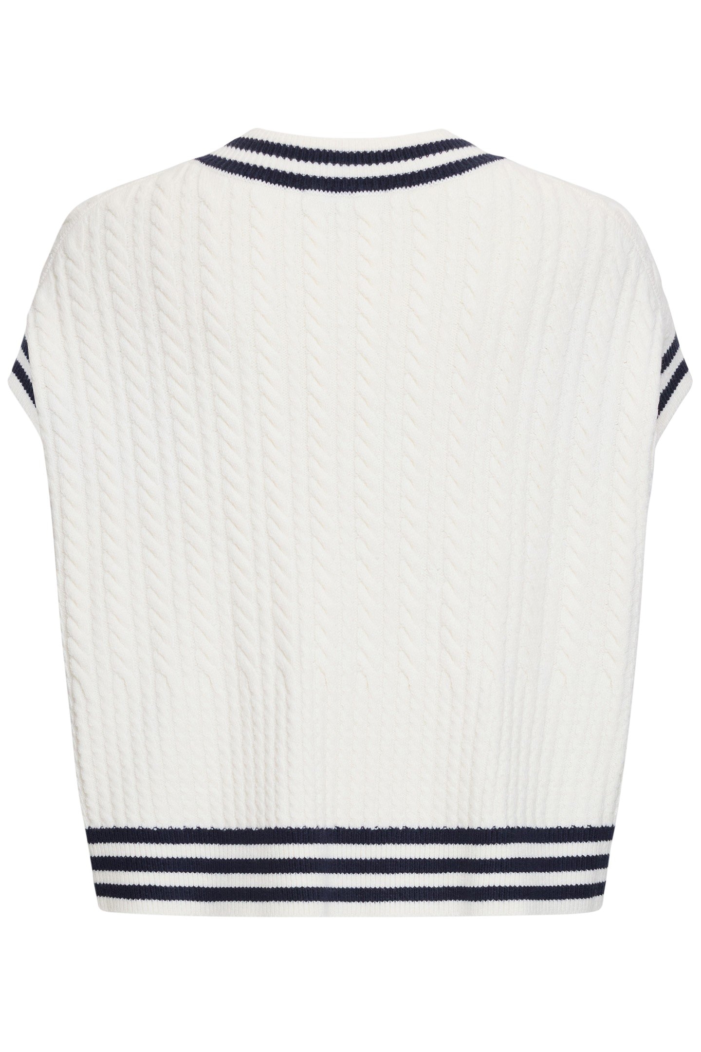 BABYSOFT CABLE KNIT V-NECK TANK VEST WINTER WHT/DUCH BLUE 5