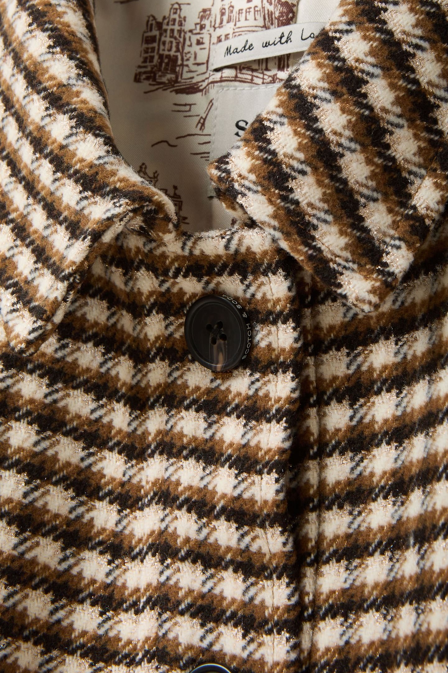 BOXY JACKET BROWN AND BEIGE TWEED WITH PRINTED LINING 6