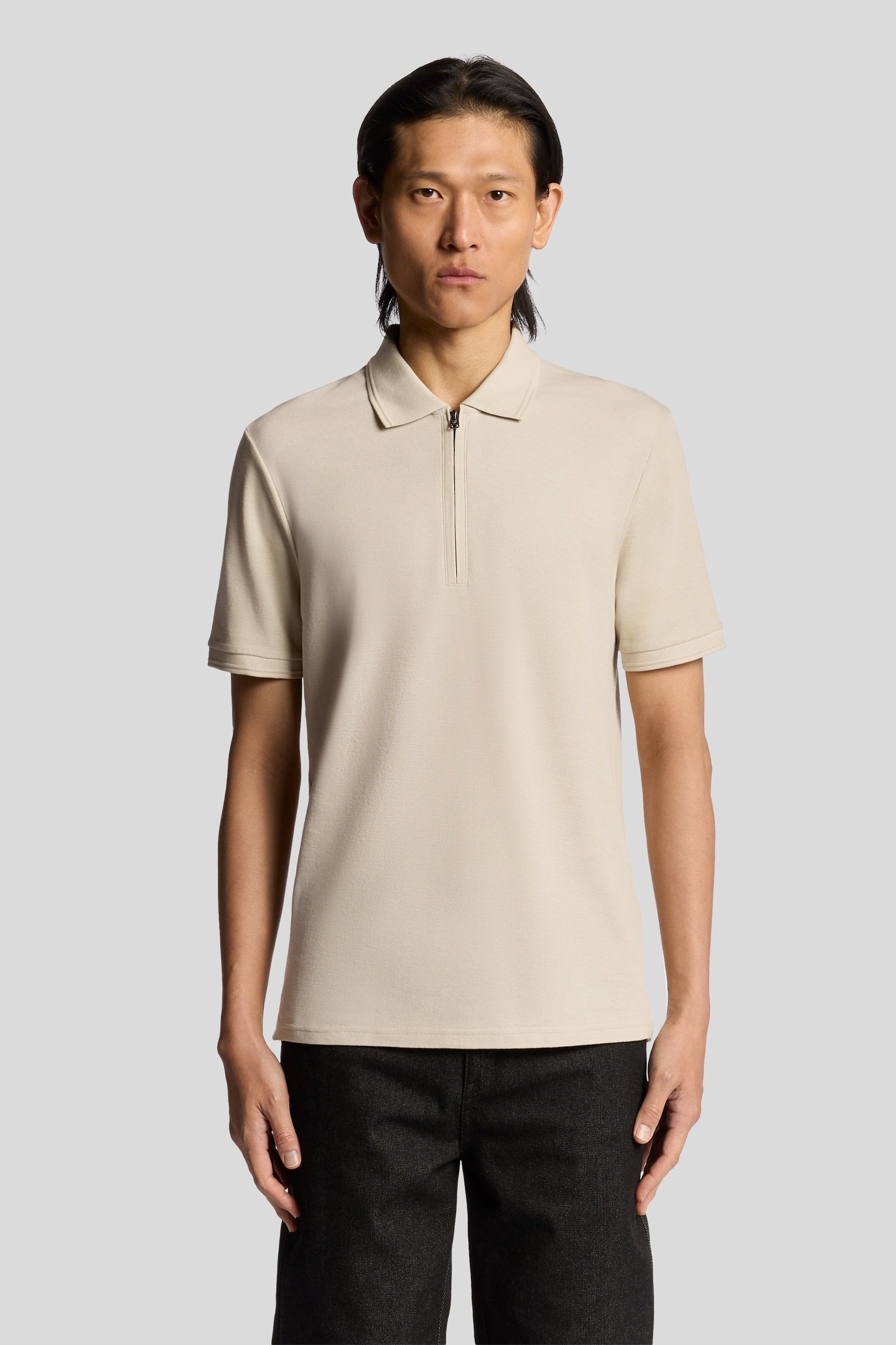 OTTOMAN HALF ZIP POLO SHIRT GREY TAUPE 2