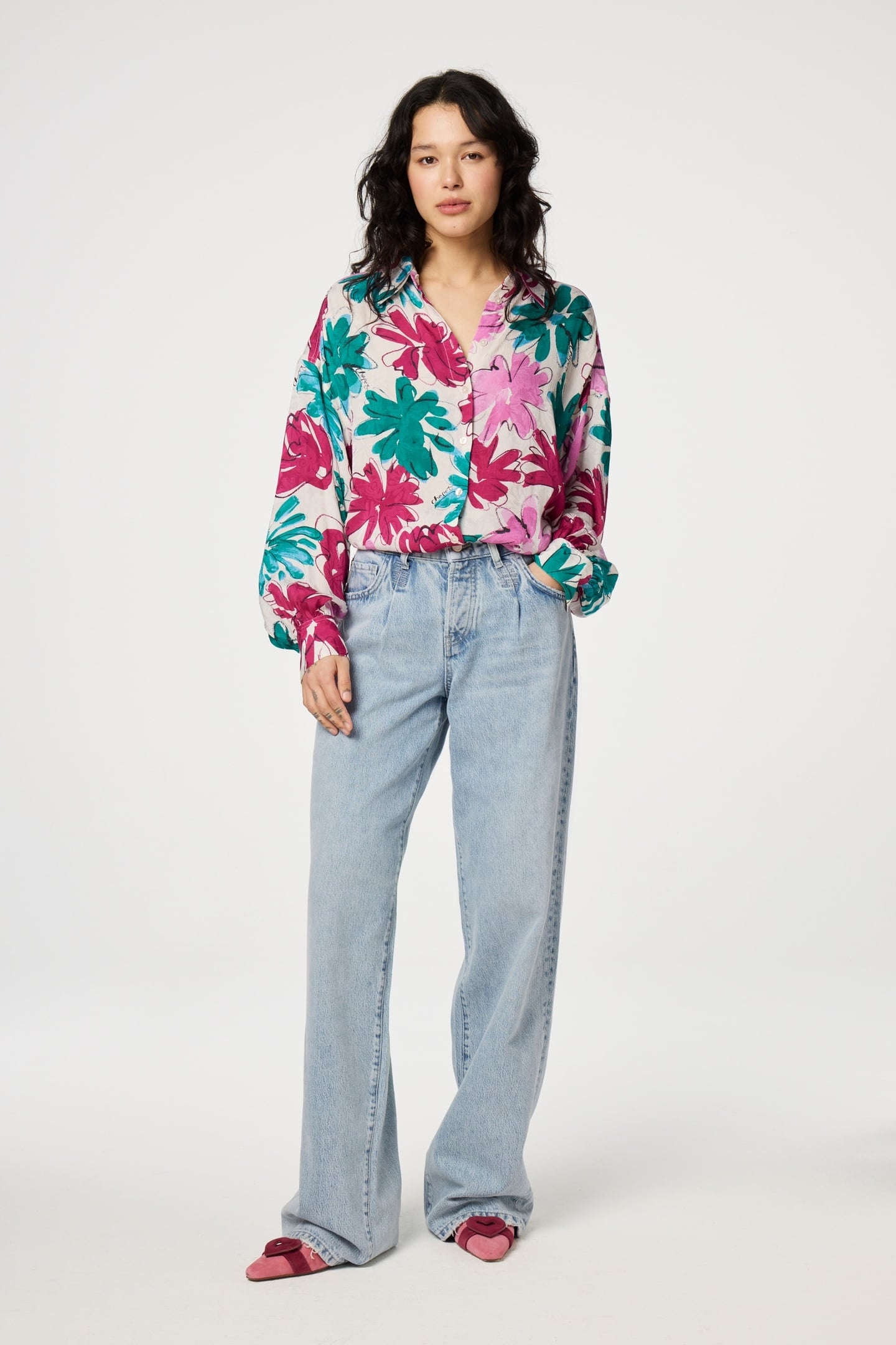 GABRIEL BLOUSE WARM WHITE/PINK FROL 1