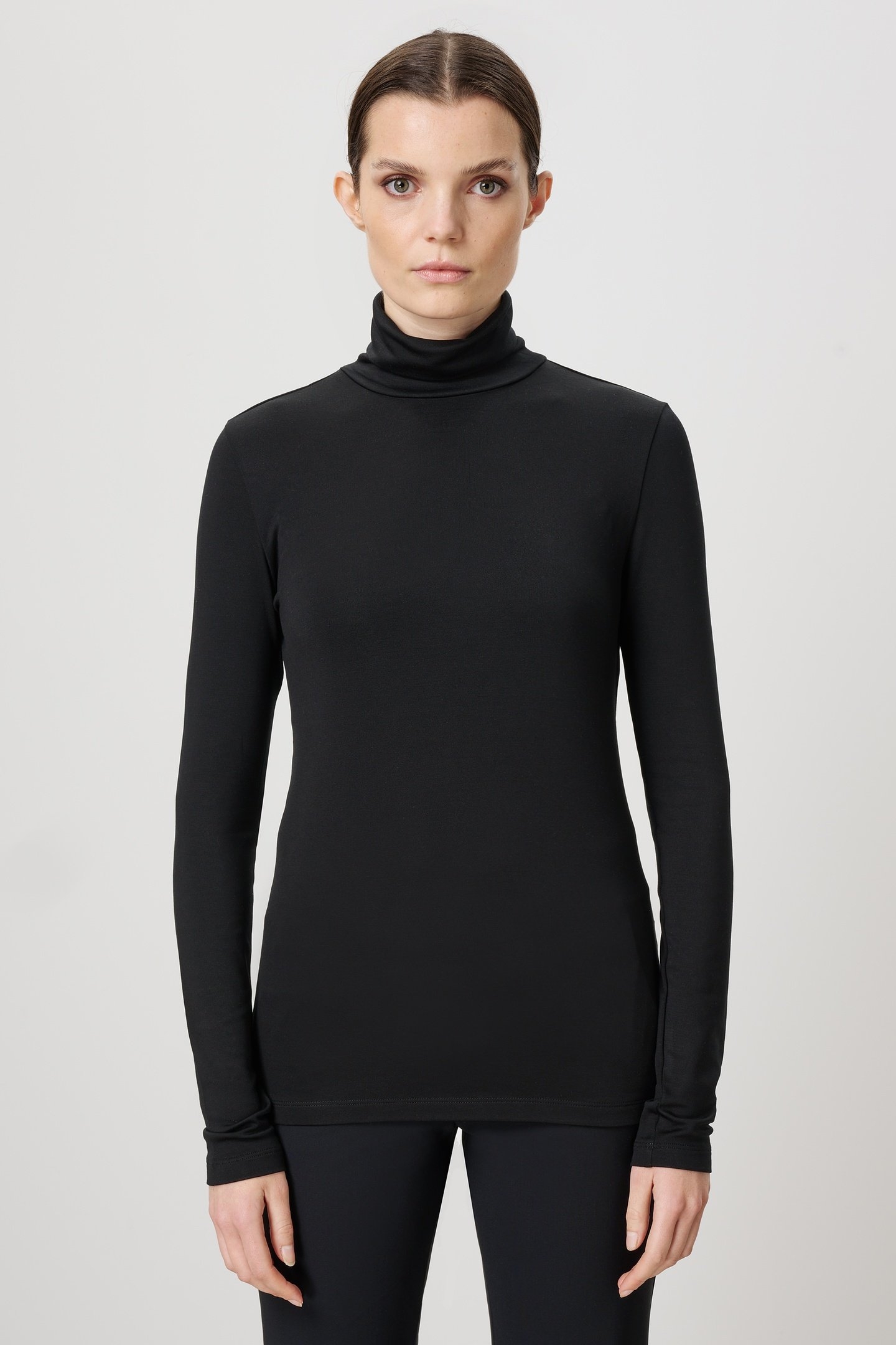 TENCEL ROLL NECK TOP BLACK 2