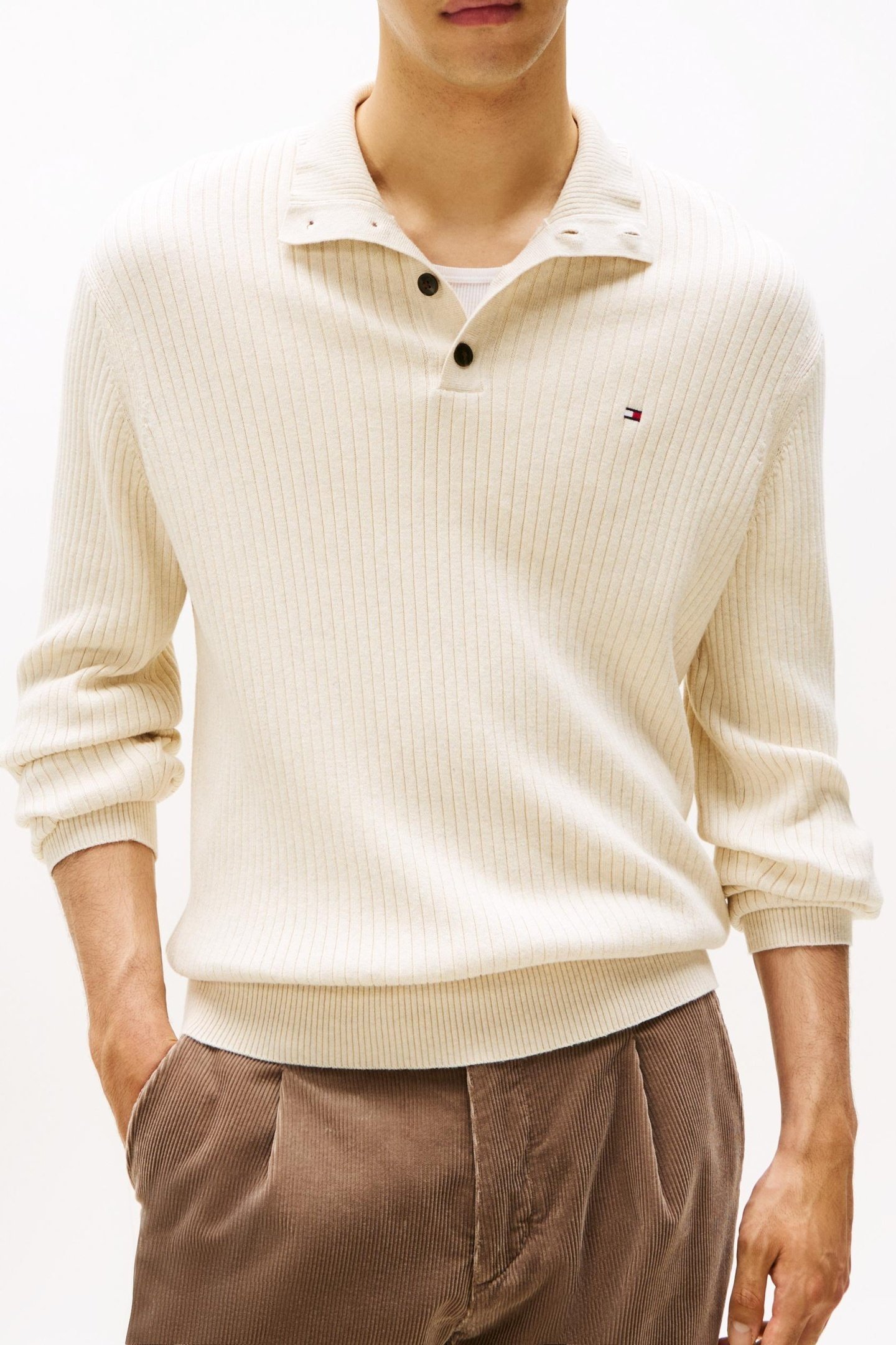 PIMA COTTON MOCK NECK SWEATER HEATHERED OATMILK 1