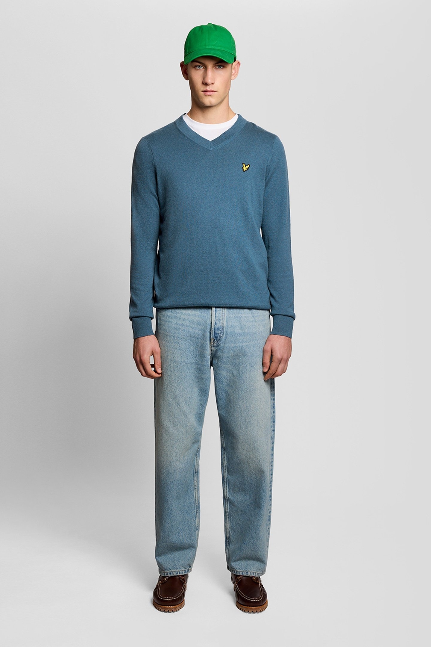 COTTON MERINO V NECK JUMPER DEEP WATER 1