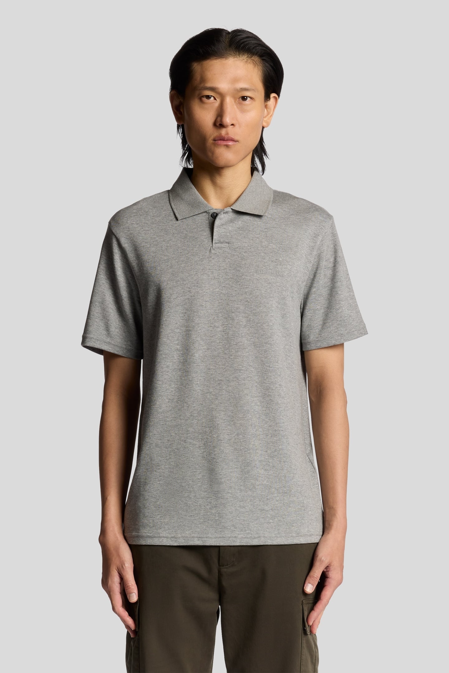 CHEST LOGO INTERLOCK POLO SHIRT MID GREY MARL 1