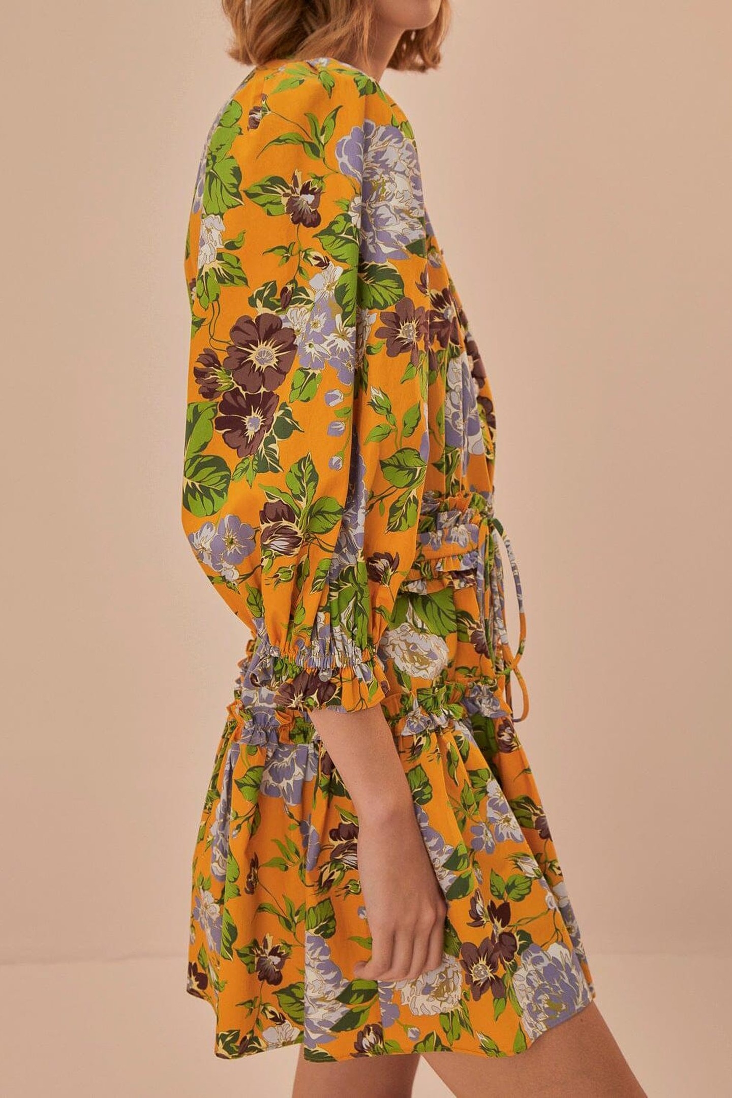 YELLOW CAPRI FLORAL MINI DRESS SHORT SLEEVE 4