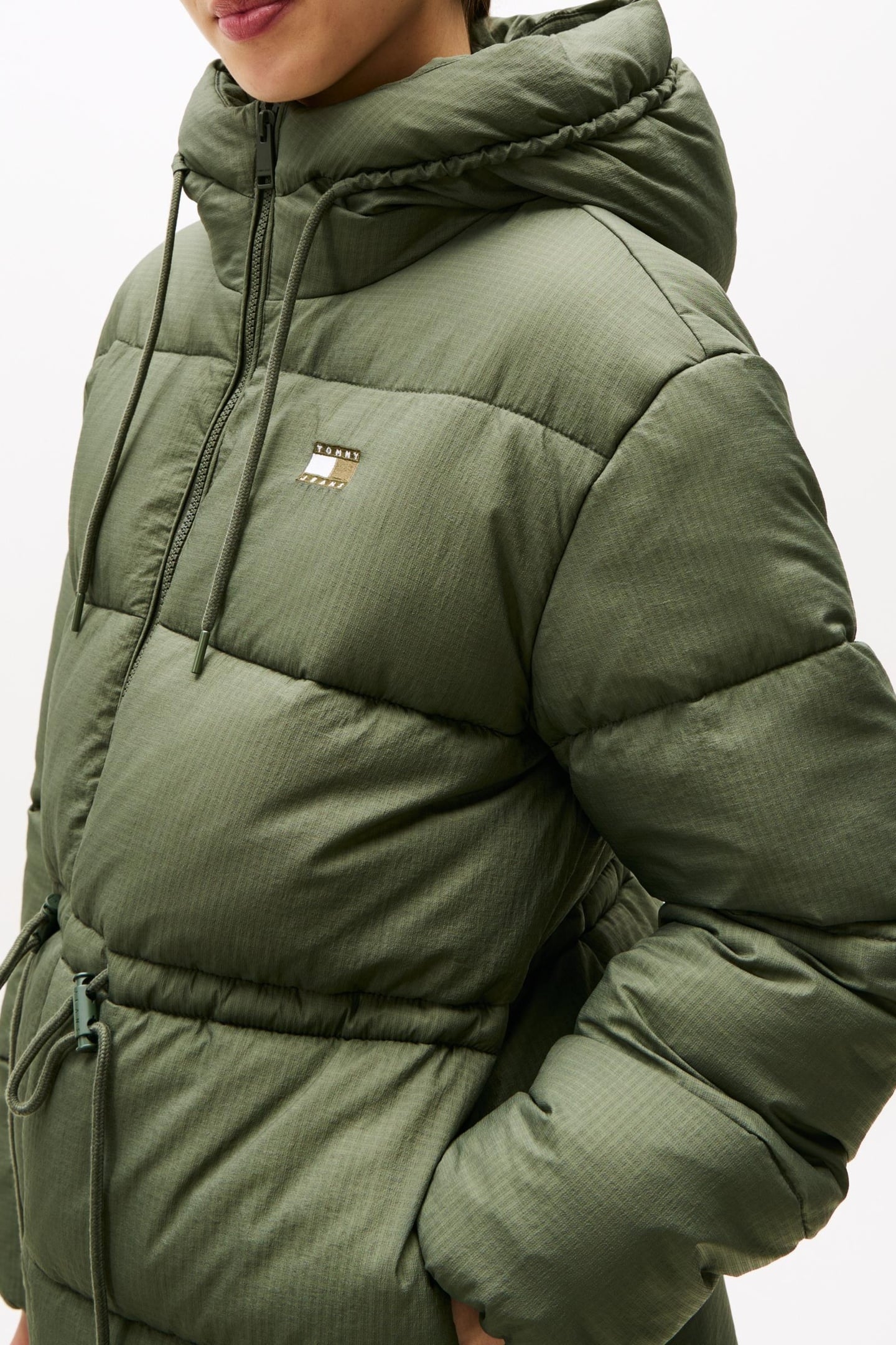 HOODED MIDI PUFFER JACKET PEWTER GREEN 4