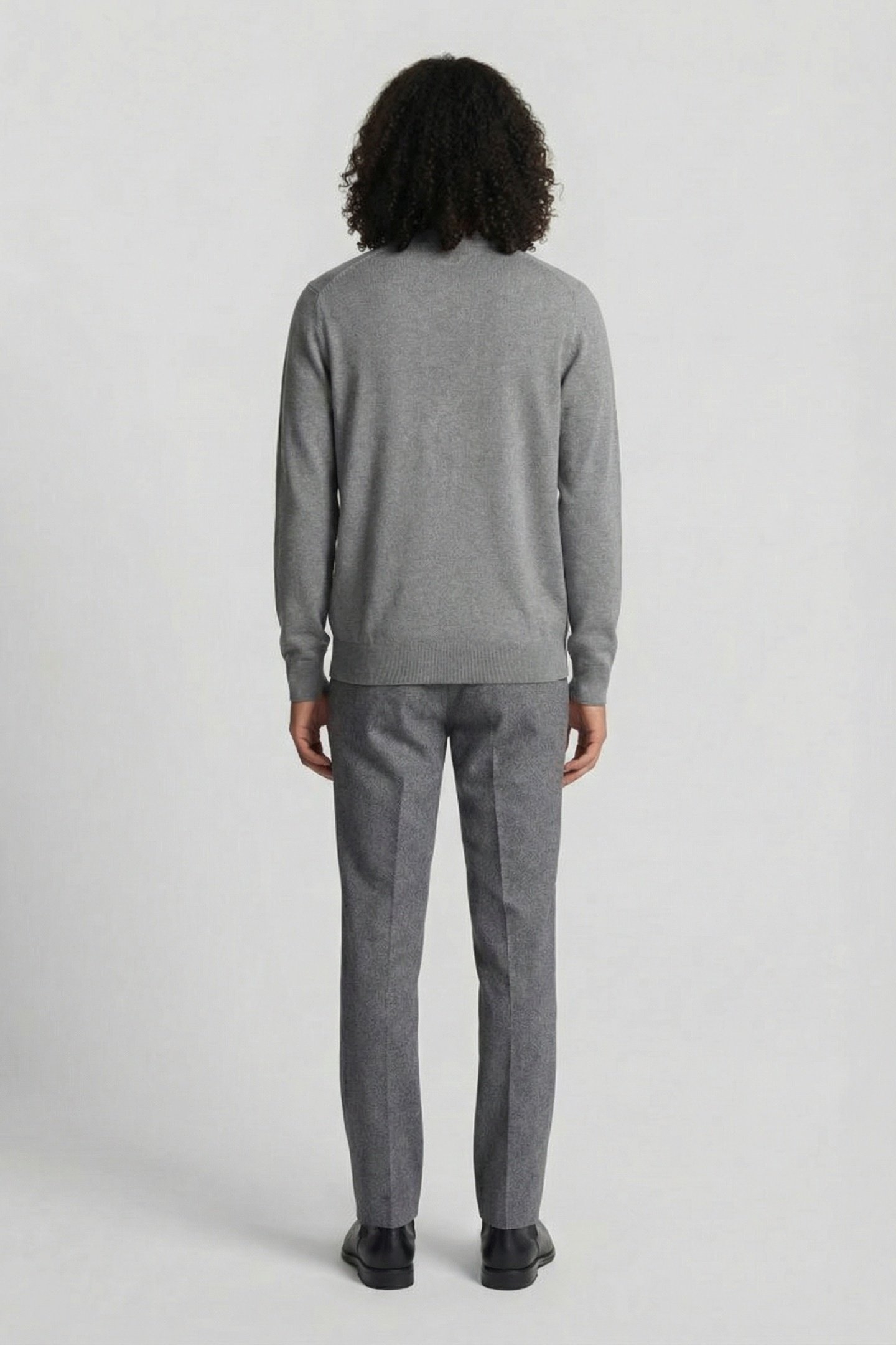 COTTON MERINO V NECK CARDIGAN MID GREY MARL 3